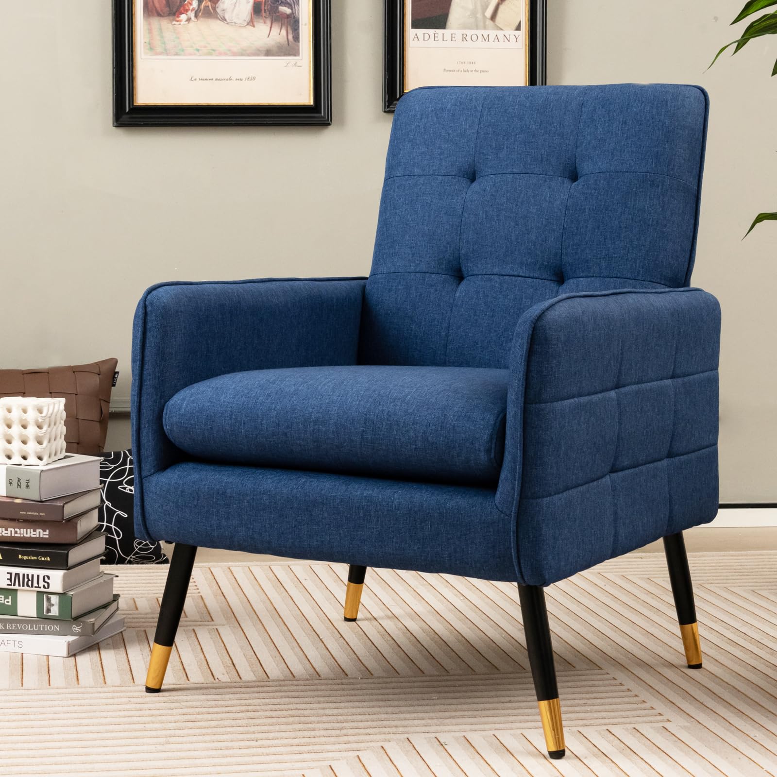 KOMFOTT Upholstered Armchair with Tufted Back, Metal Legs, Adjustable Foot Pads