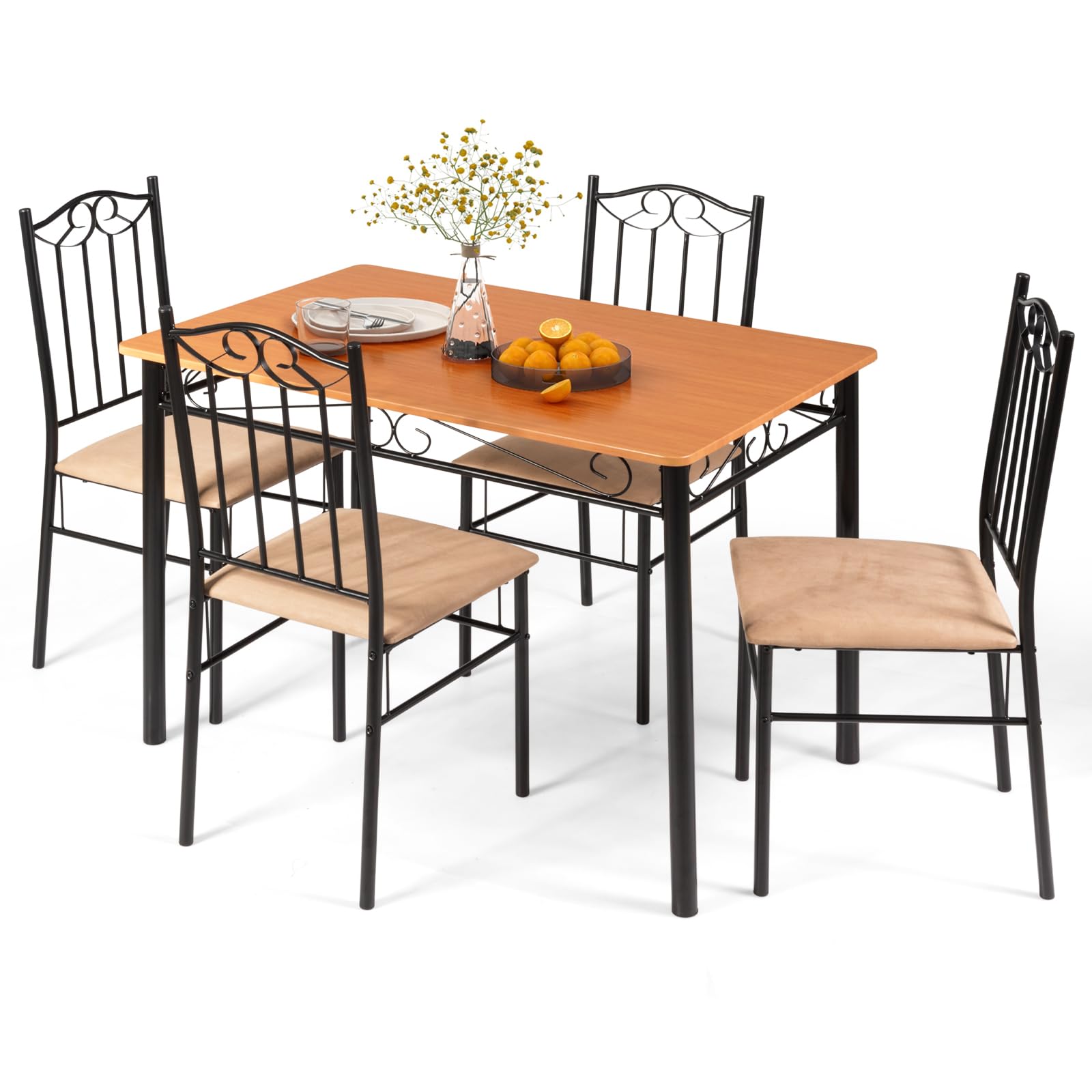 KOMFOTT 5 Pieces Dining Table Set, Modern Rectangular Dining Table & 4 Upholstered Chair Sets