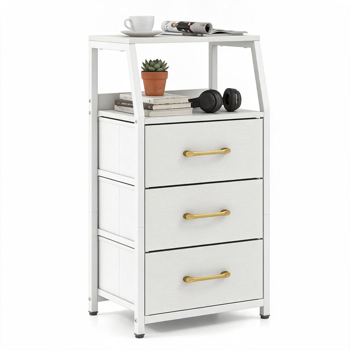 KOMFOTT Nightstand with 3/4 Fabric Drawers Tall Bedside Table(1/2)