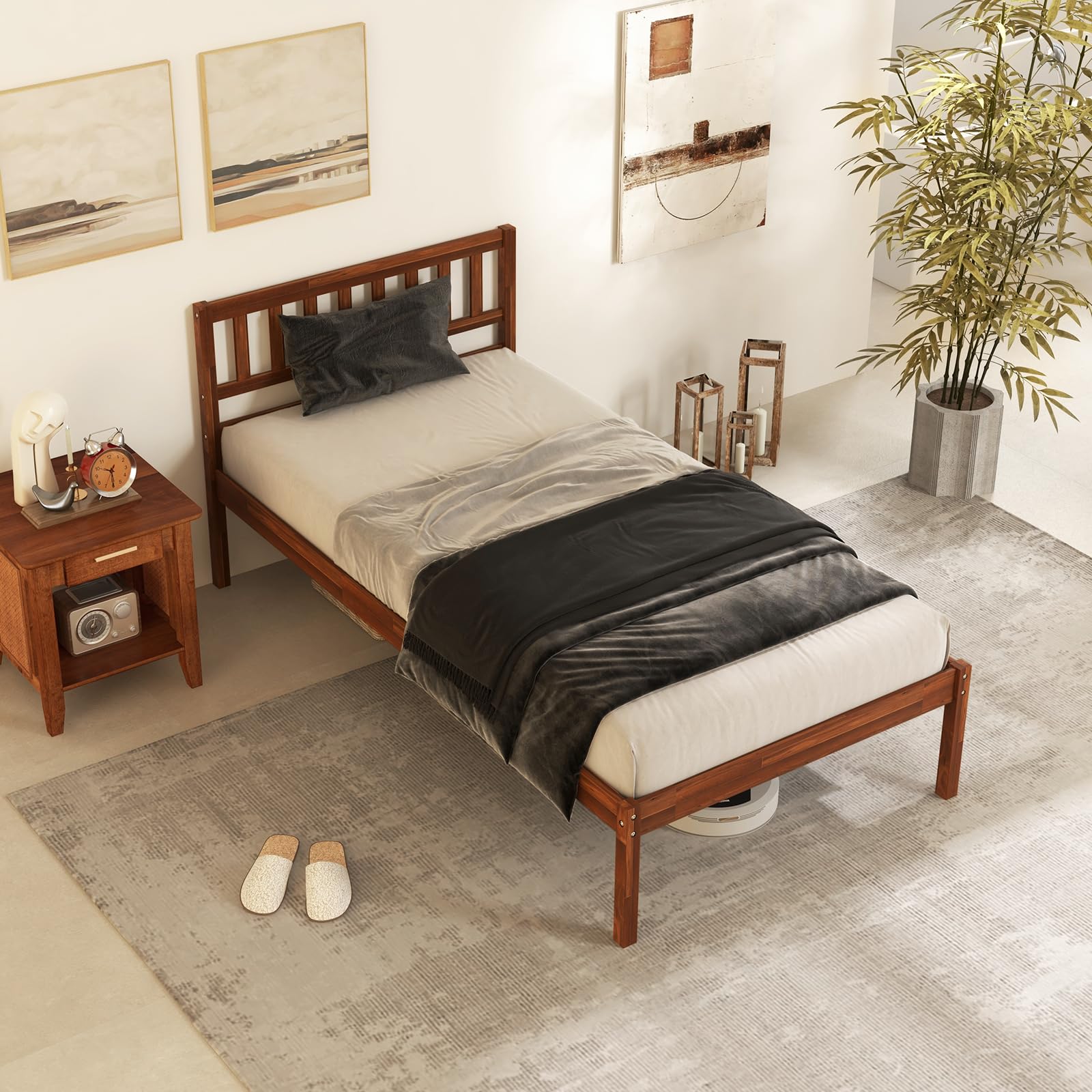 KOMFOTT Wood Platform Bed Frame with Headboard