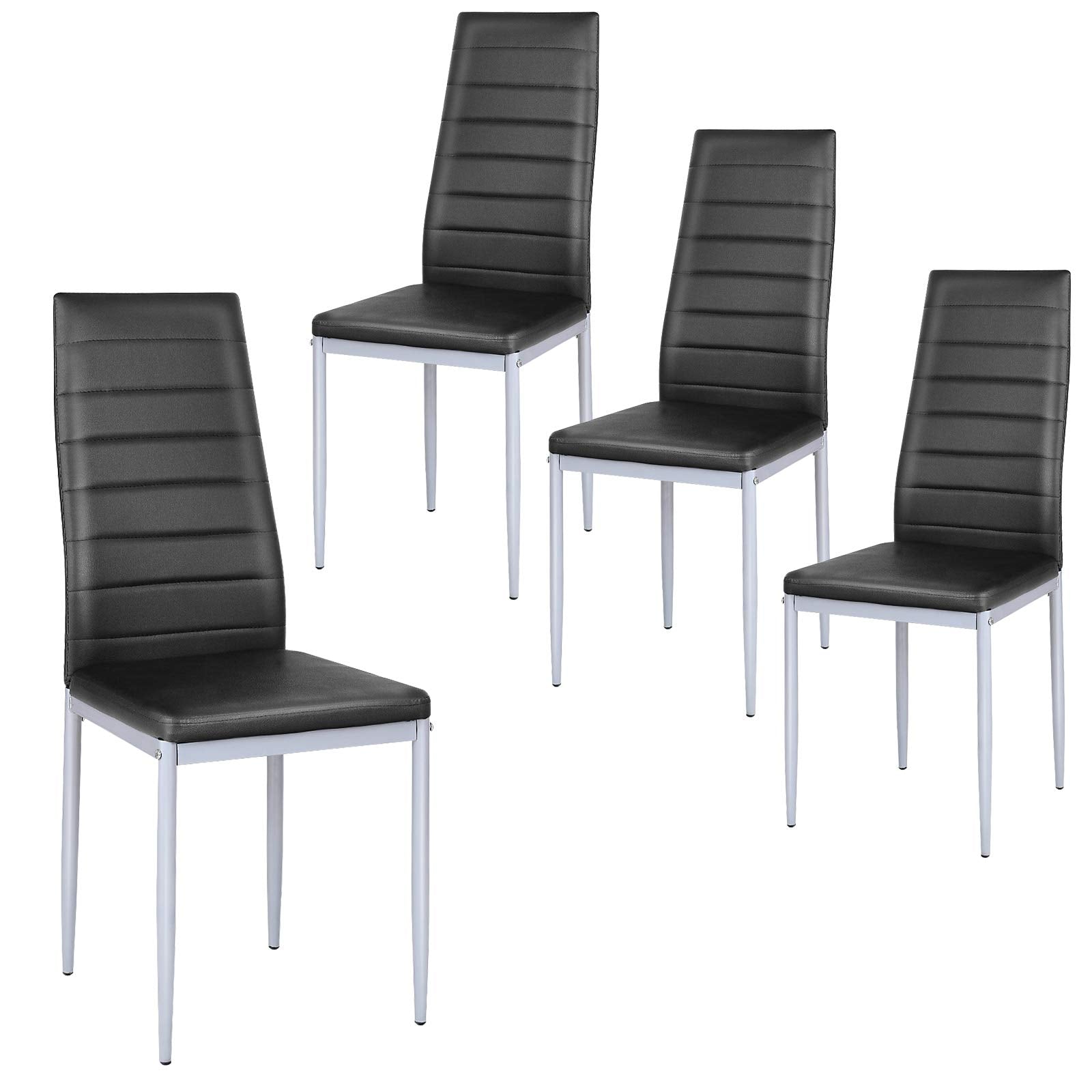 KOMFOTT PU Leather Dining Chairs Set of 4, Upholstered Side Chairs w/Ergonomic High Backrest & Steel Frame