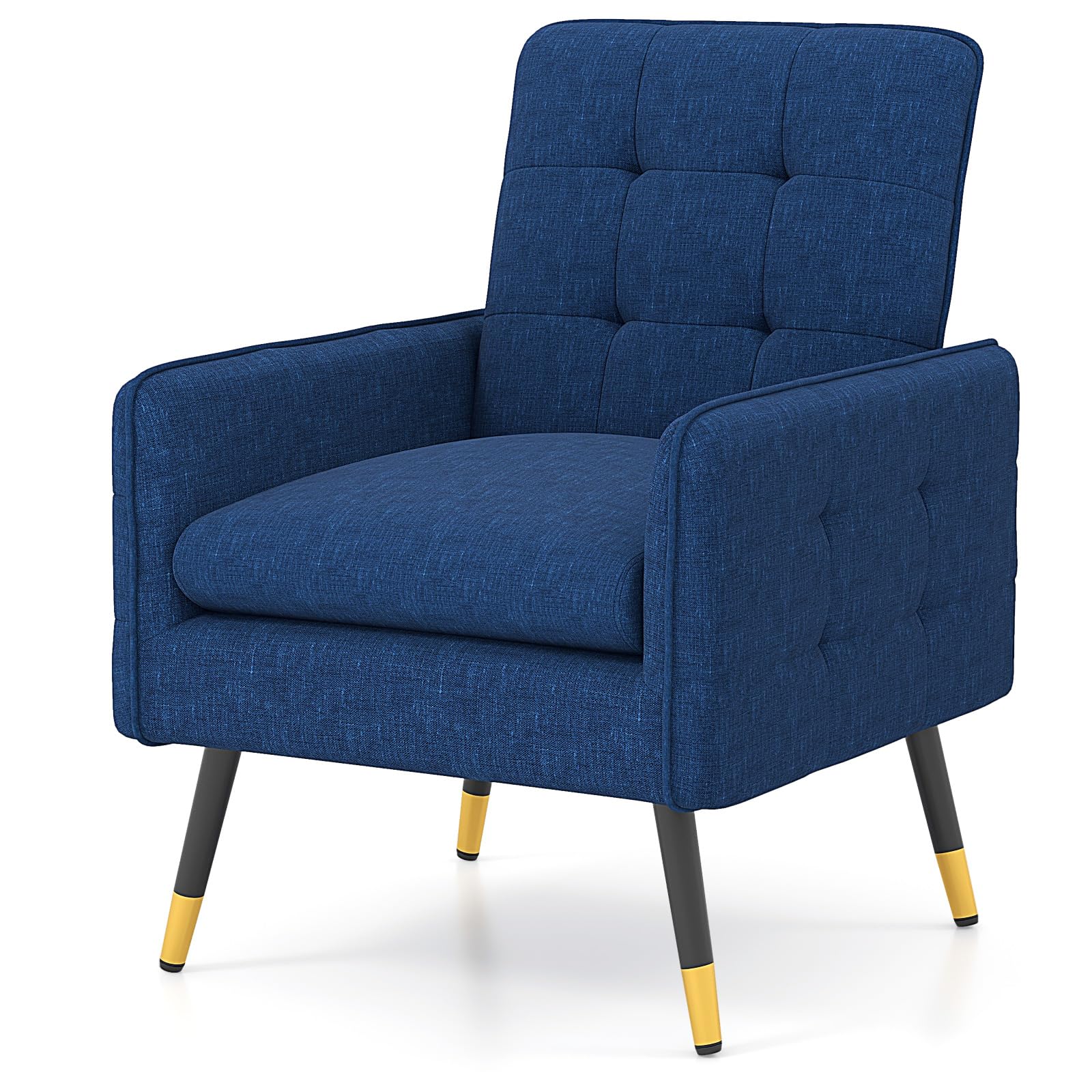 KOMFOTT Upholstered Armchair with Tufted Back, Metal Legs, Adjustable Foot Pads