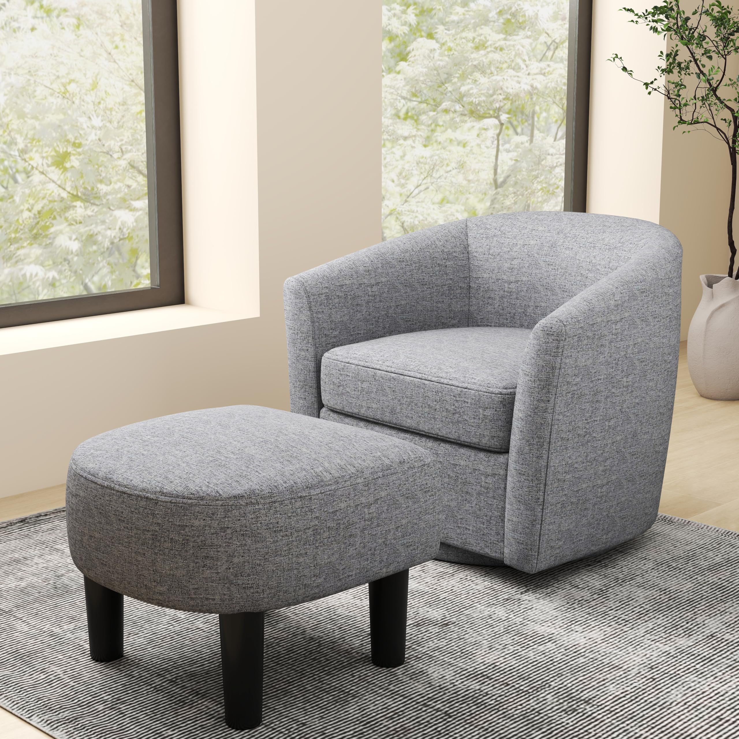 KOMFOTT Swivel Barrel Chair with Ottoman