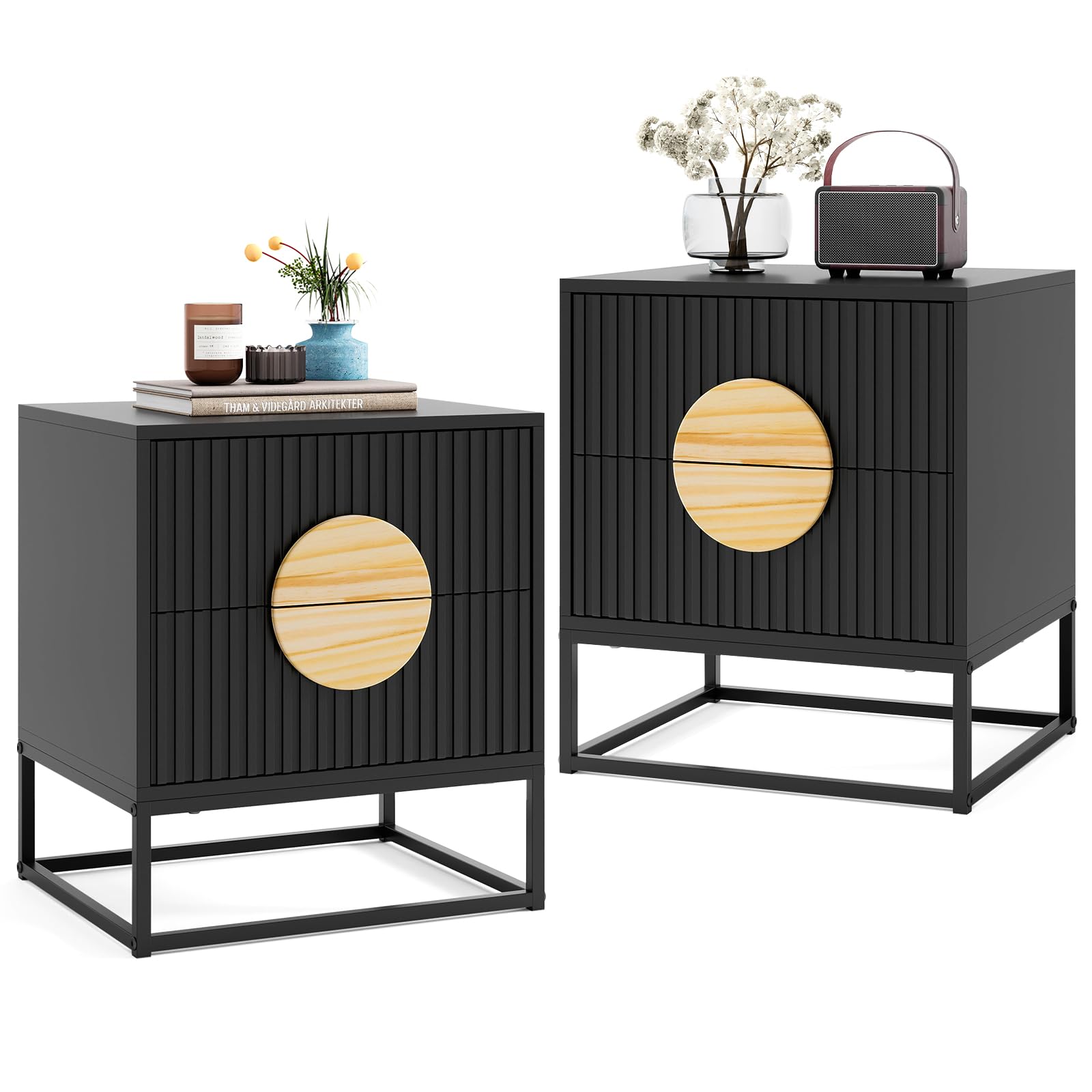 KOMFOTT Fluted Nightstand with 2 Drawers(1/2)