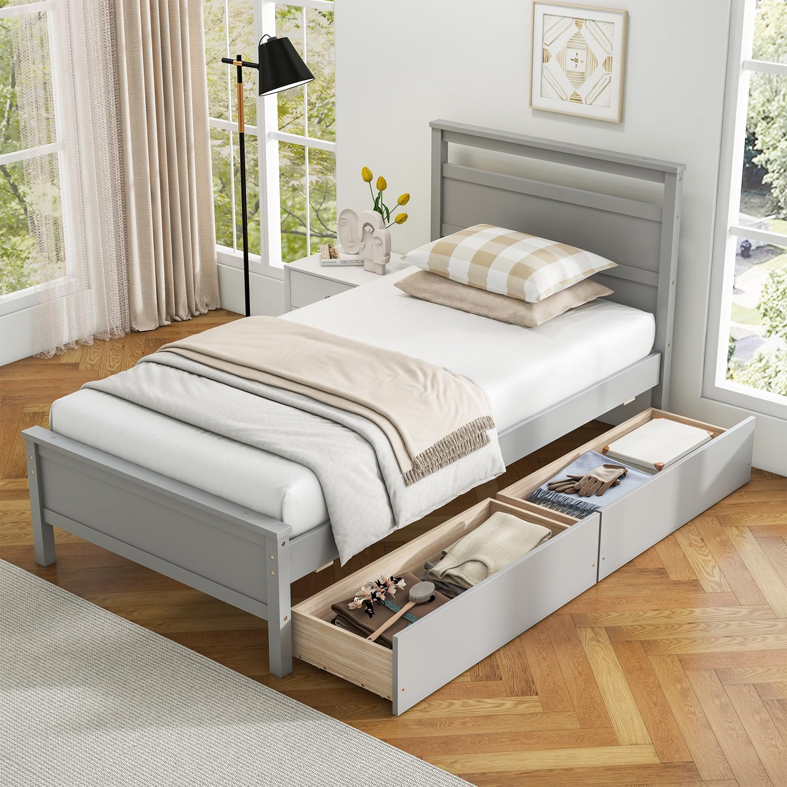 KOMFOTT Twin Bed Frame with 2 Storage Drawers