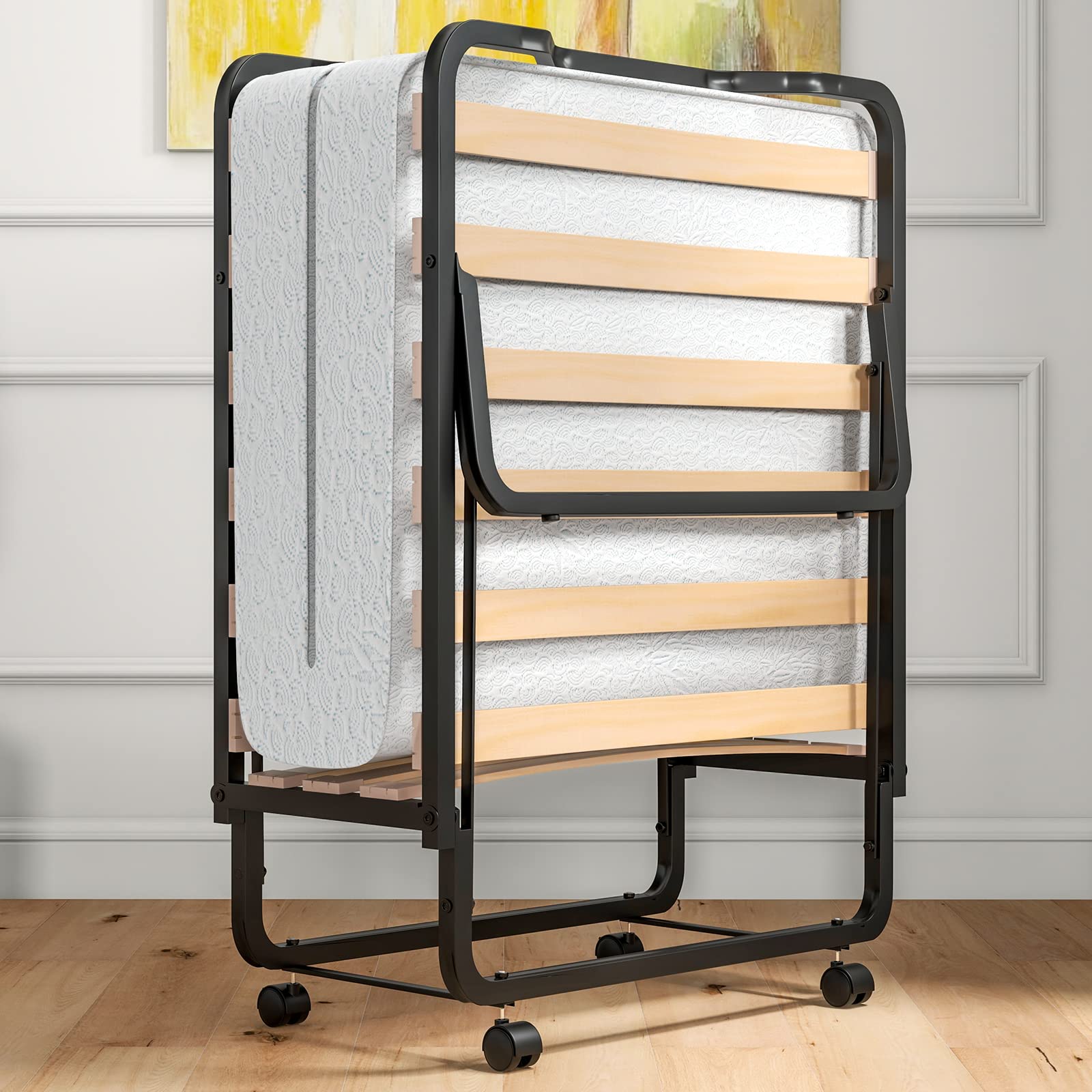 KOMFOTT Folding Bed with 4 Inch Memory Foam Mattress & Solid Wood Slats