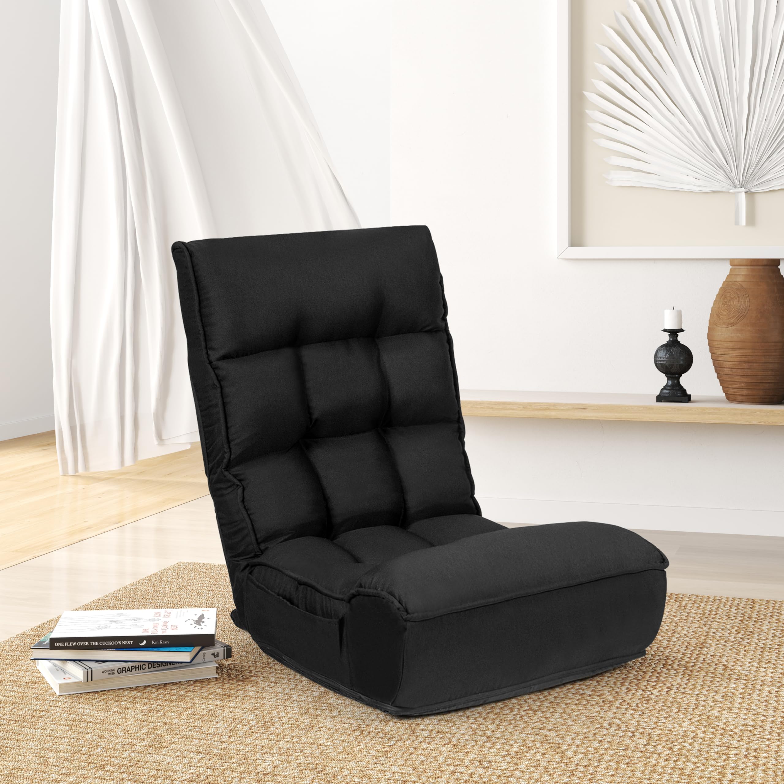 KOMFOTT Folding Floor Lounge Chair with 5-Position Adjustable Head & 4-Position Adjustable Backrest