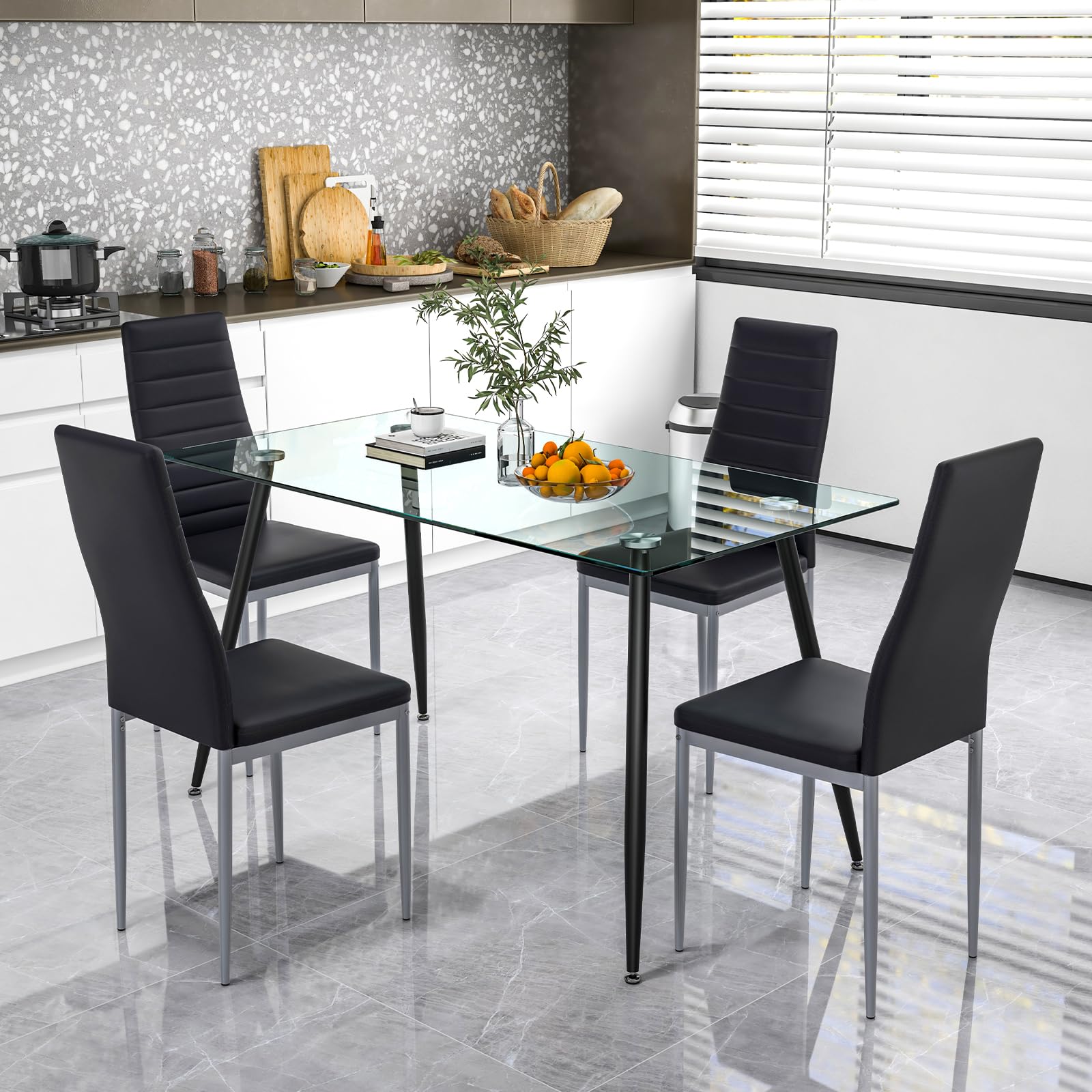 KOMFOTT Set of 4 Dining Chairs, High Back Dining Side Chairs w/PVC Leather & Non-Slip Feet Pads