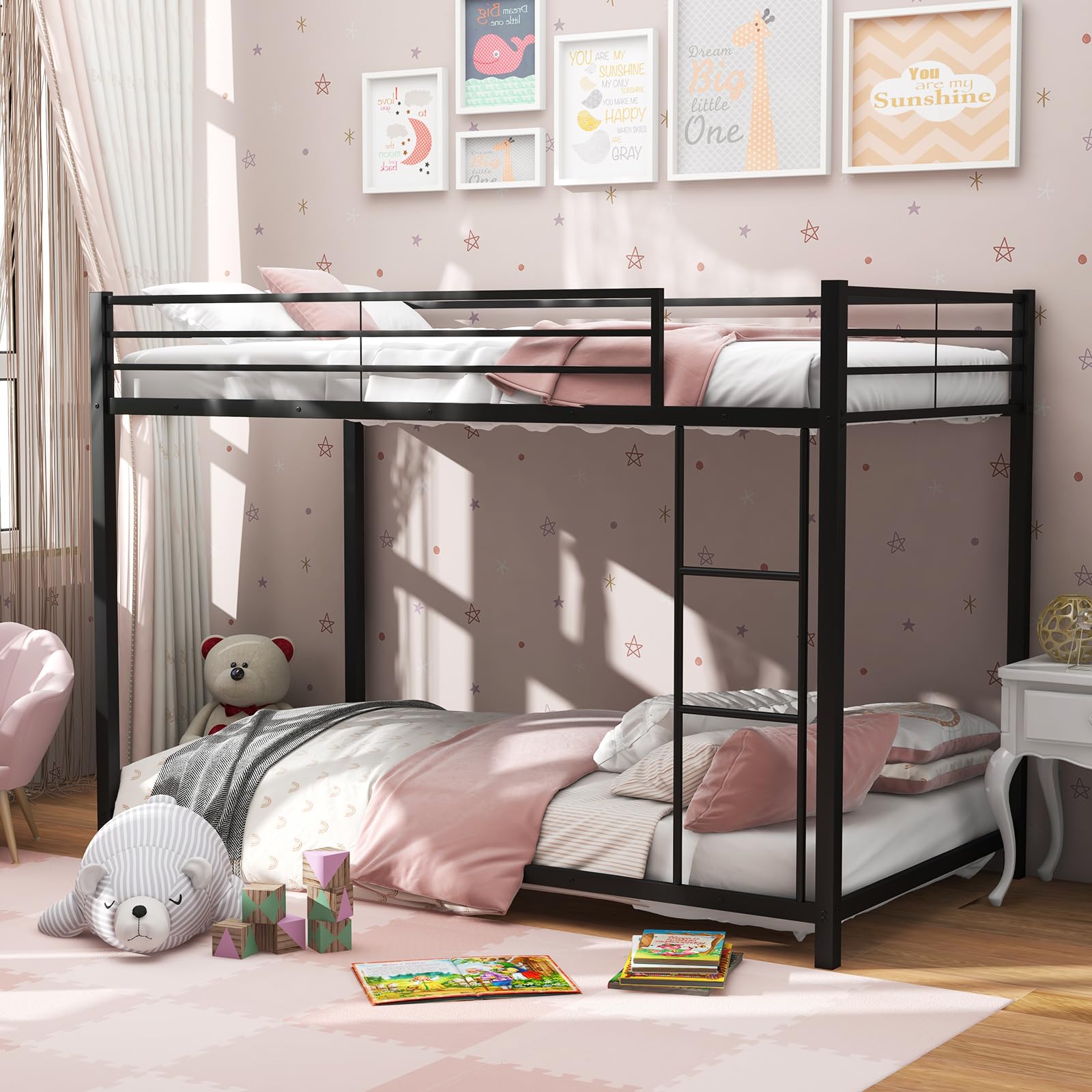 Metal Bunk Bed Twin Over Twin w/ Guard Rail Side Ladder KOMFOTT