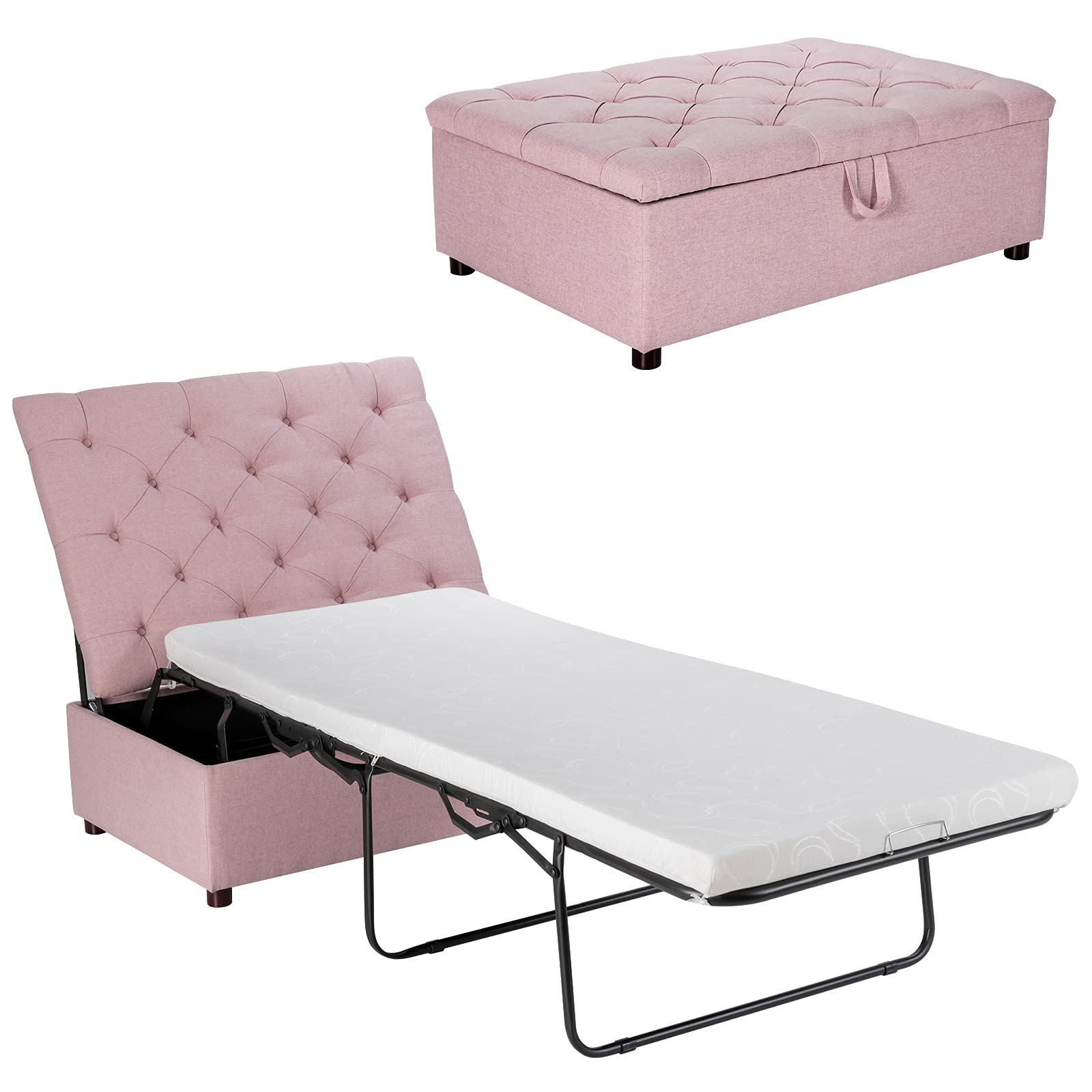 KOMFOTT Folding Ottoman Sleeper Chair With Mattress, Convertible Fold Out Sofa Bed
