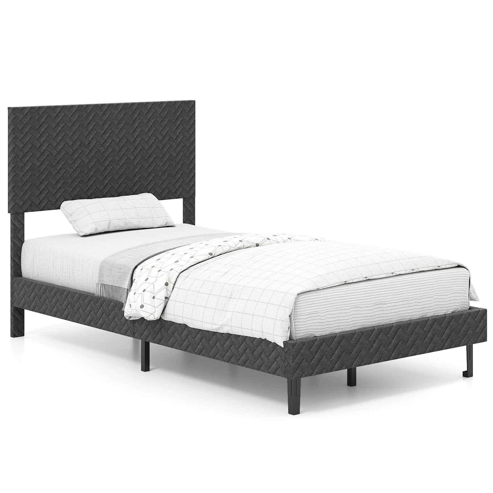 KOMFOTT Bed Frame with Height Adjustable Linen Headboard