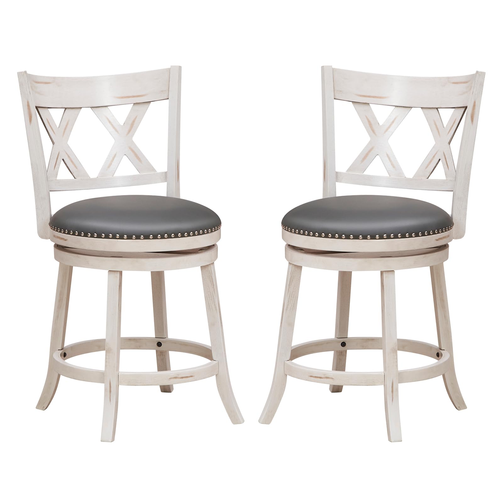 KOMFOTT 25.5" Bar Stools Set of 2/4, Swivel Counter Height Stools with Back, 20" Wide Padded Seat, Rubber Wood Frame