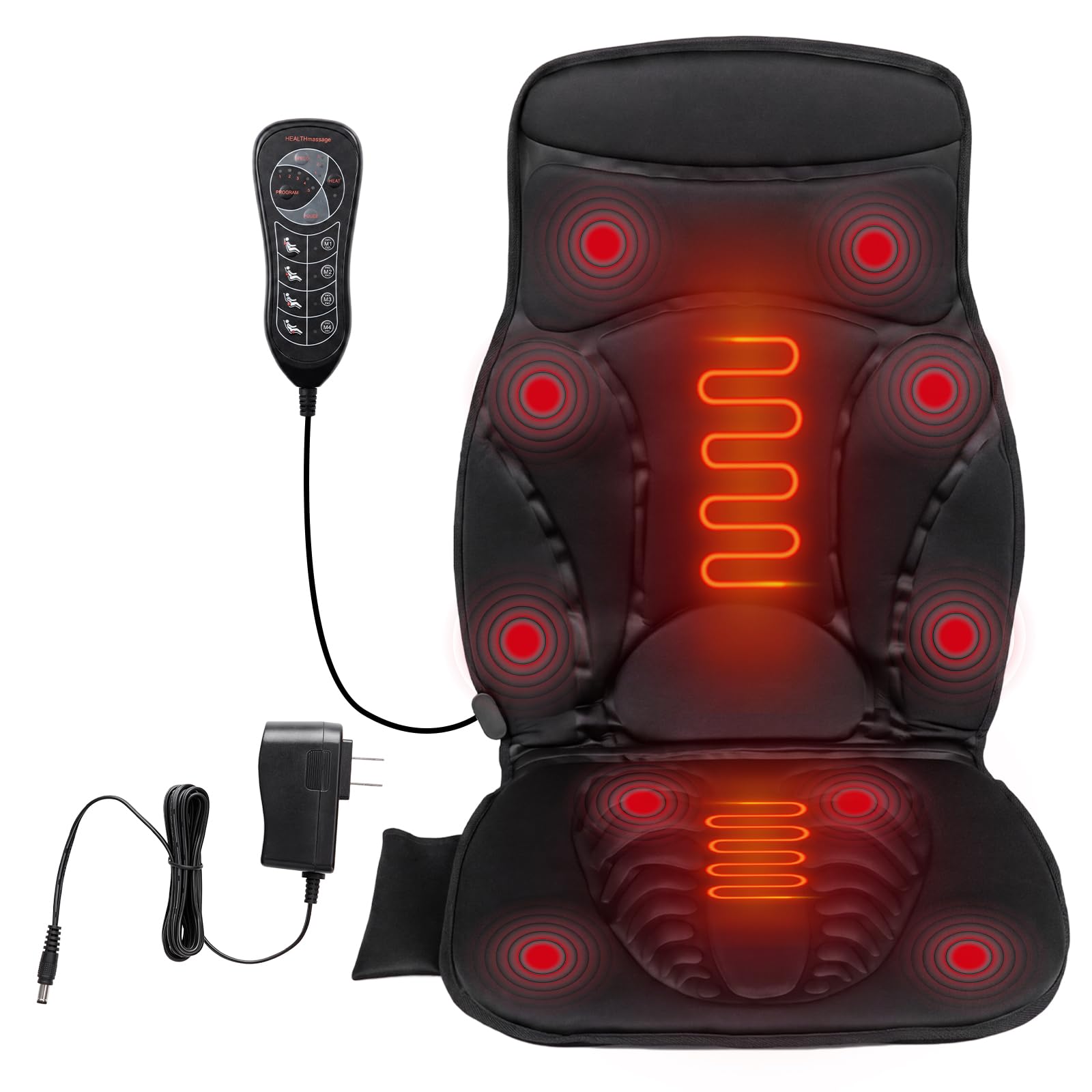 KOMFOTT Massage Seat Cushion Back Massager with Heat Chair Massager, 10 Vibration Nodes & 2 Heat Pads