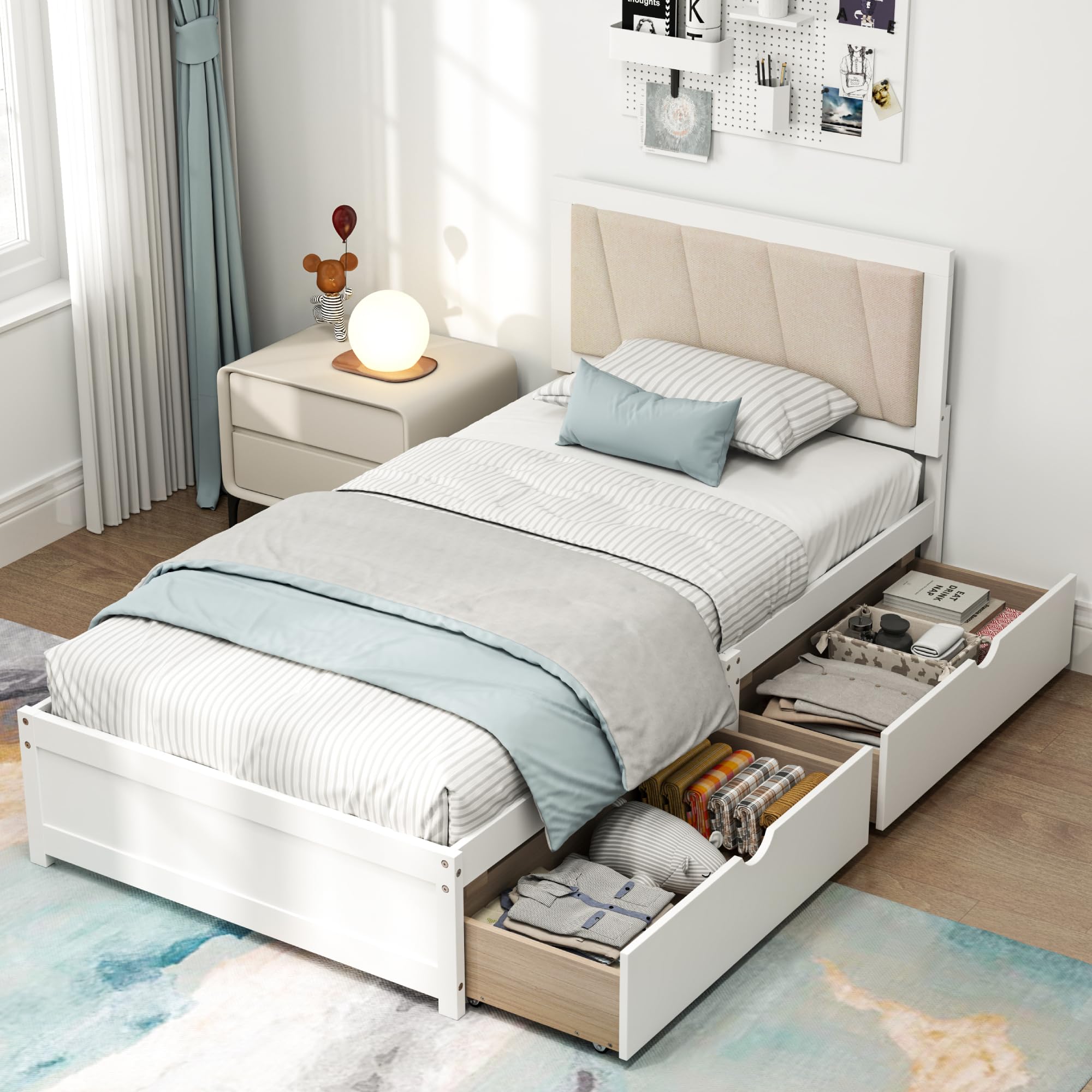 KOMFOTT Twin Bed Frame with 2 Storage Drawers(Twin)