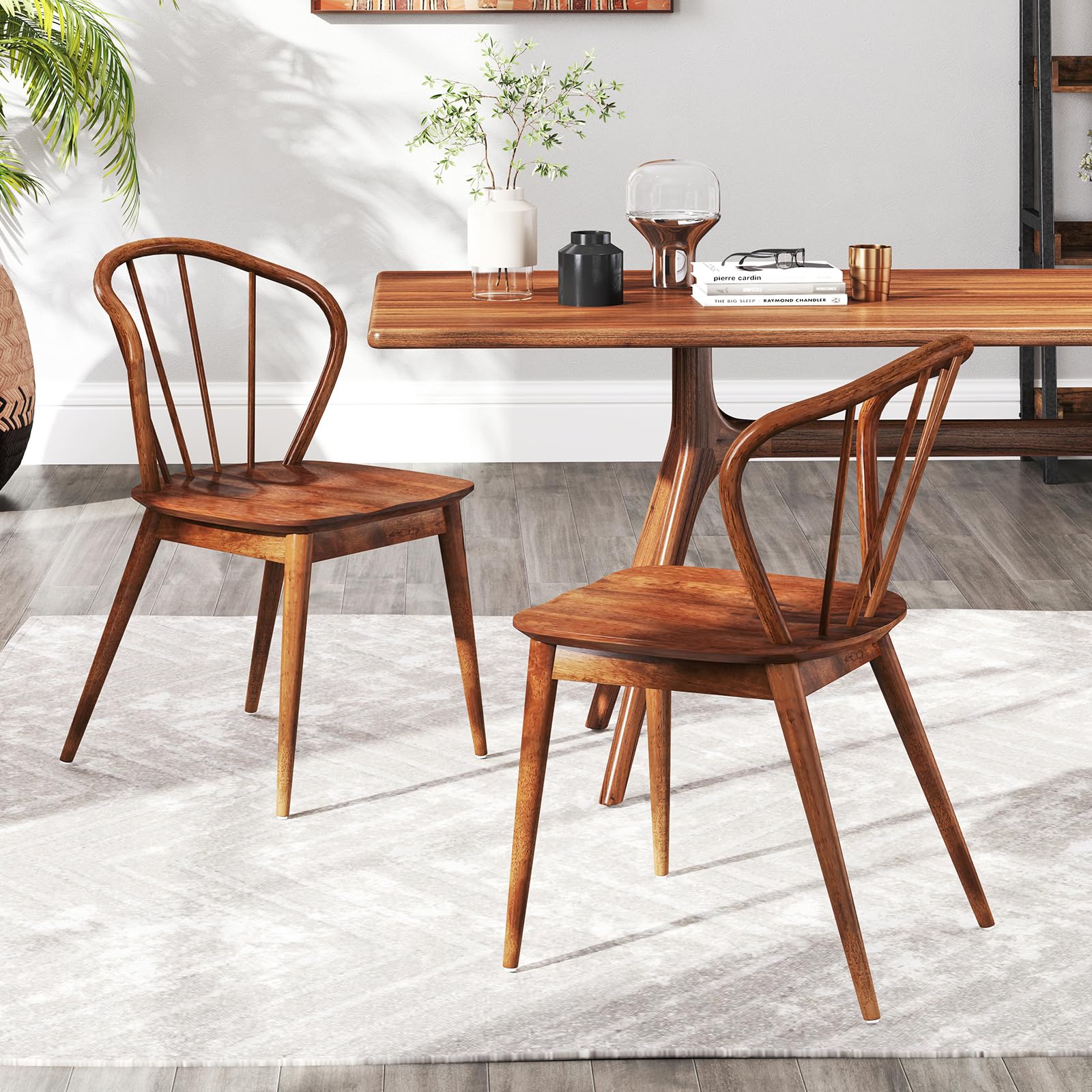 KOMFOTT Wooden Dining Chairs Set of 2/4, Windsor Kitchen Chairs w/High