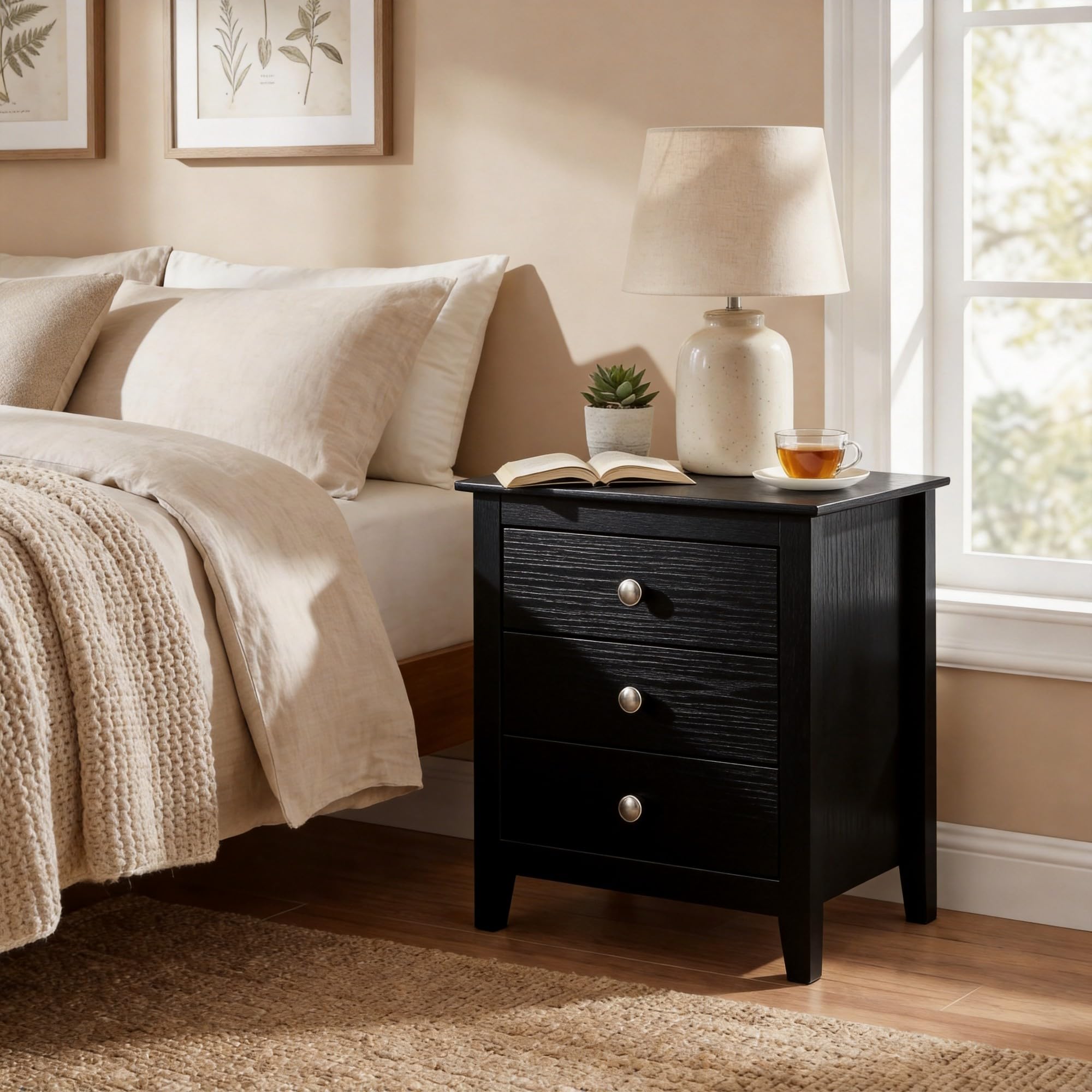 KOMFOTT Modern Farmhouse Nightstand with 3 Drawers(1/2)