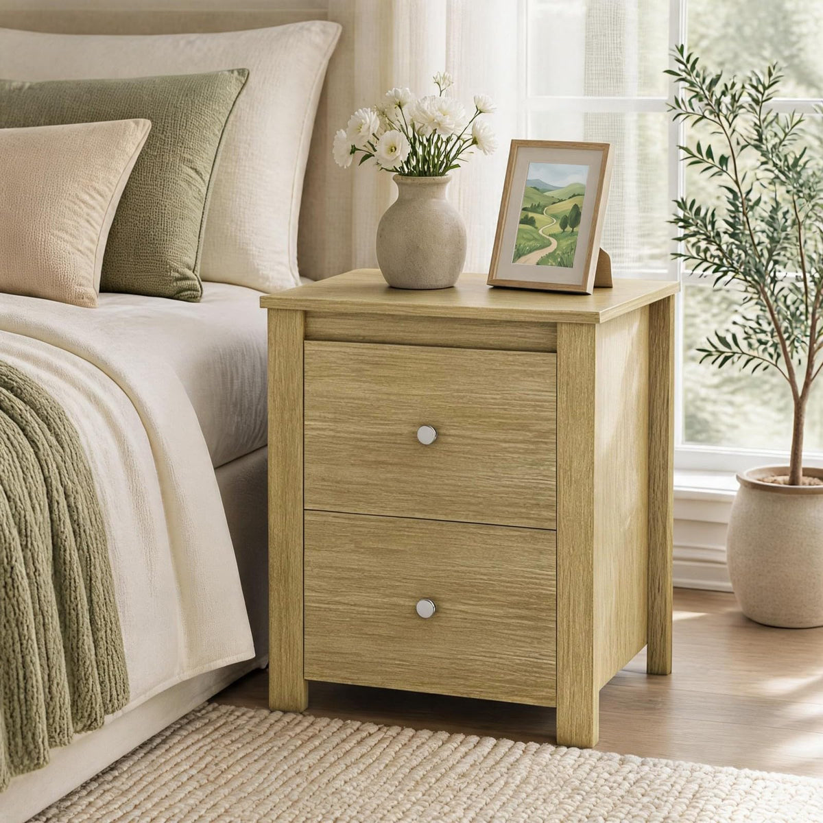 KOMFOTT Nightstand with 2 Drawers Modern Wooden Bedside Table(1/2)