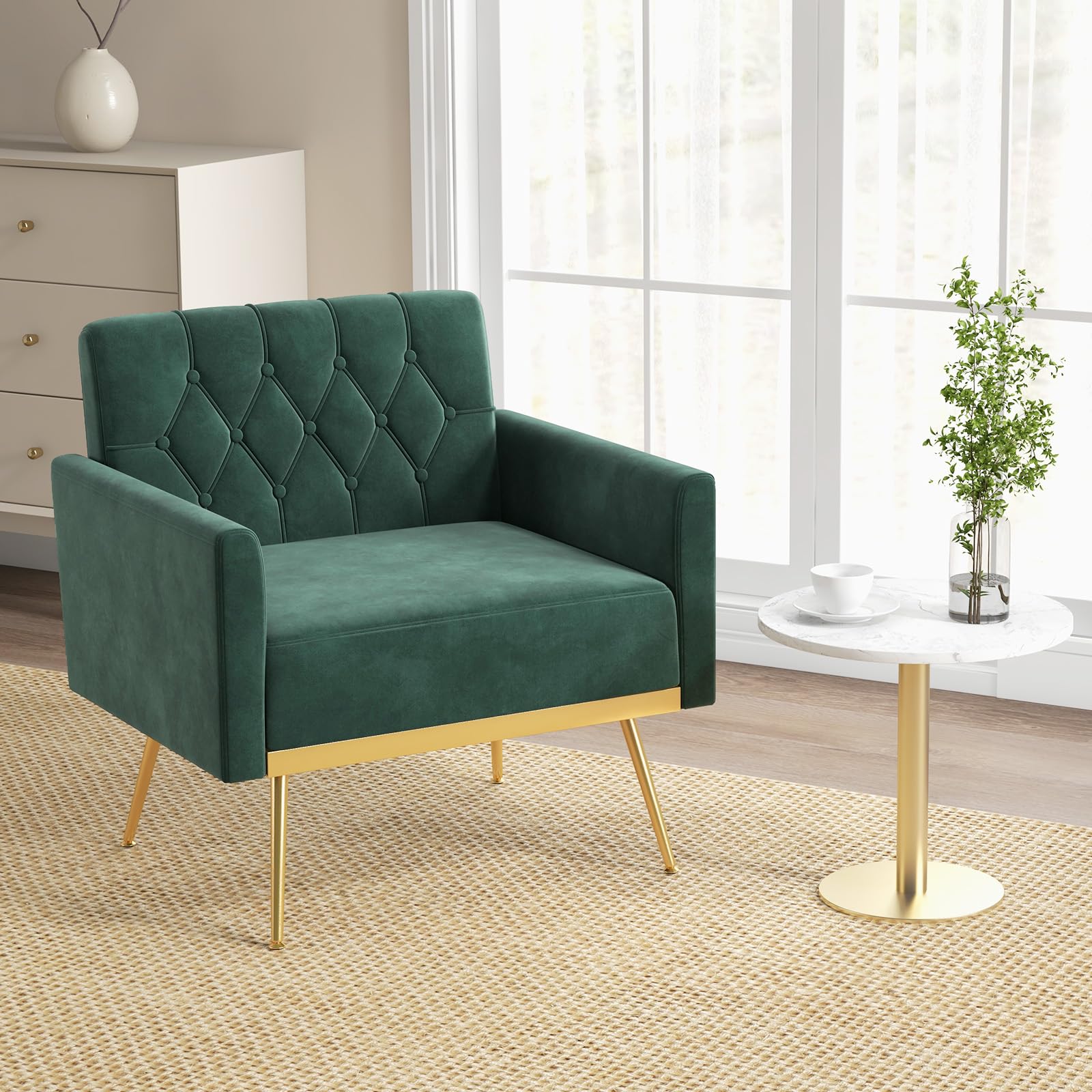 KOMFOTT Velvet Accent Chairs Set of 1/2 Modern Tufted Arm Chair