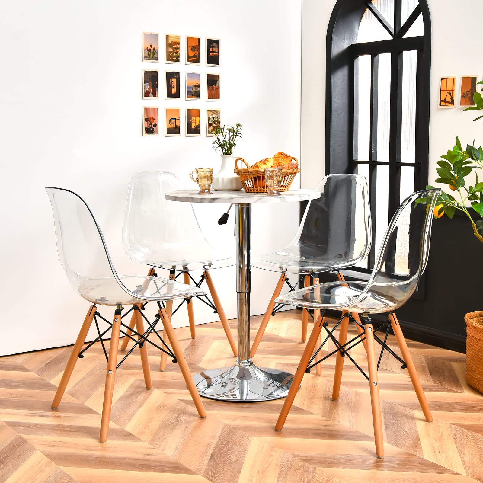 KOMFOTT Clear Acrylic Dining Chairs Set of 4 with Beech Wood Legs