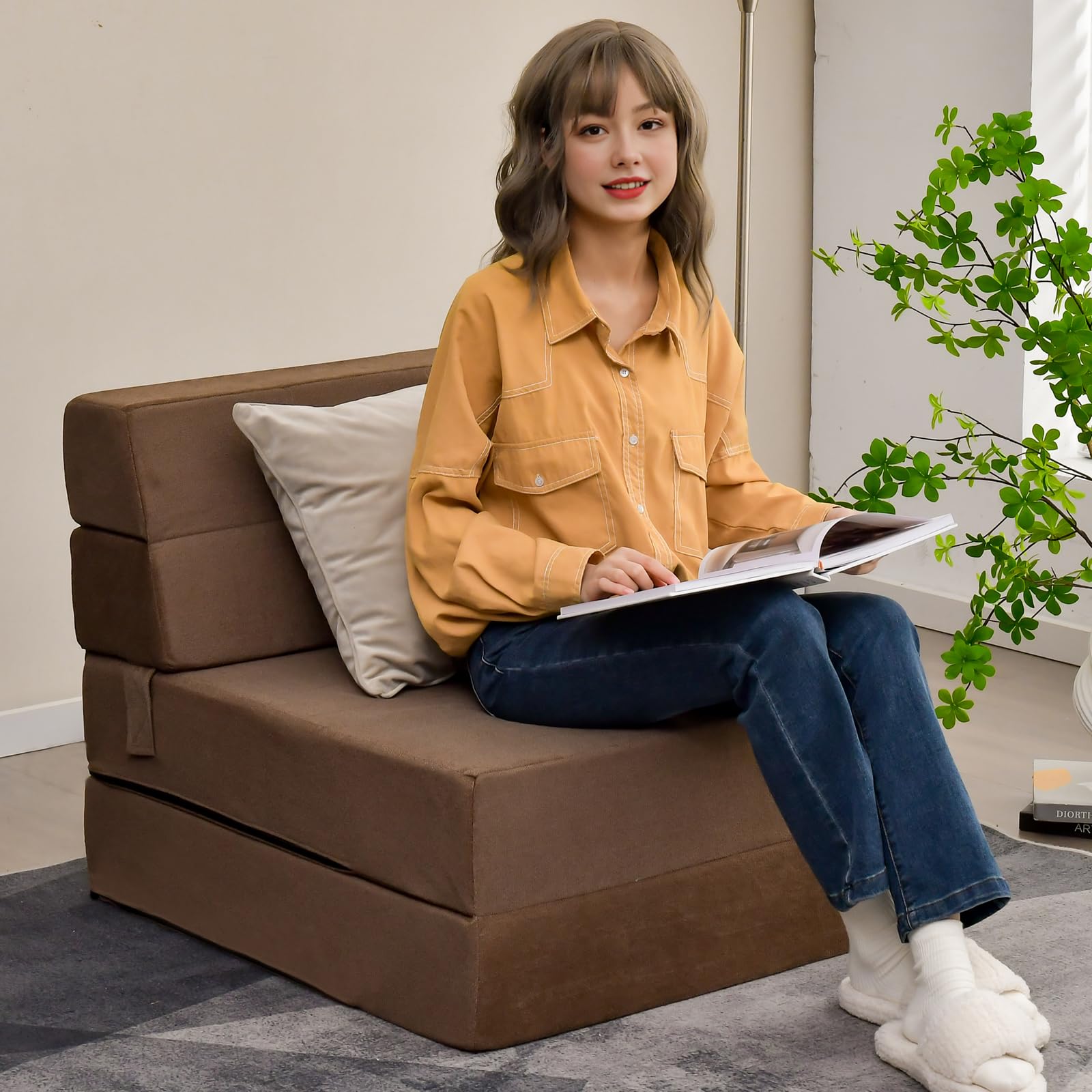 KOMFOTT Folding Floor Sofa Bed, Convertible Sleeper Chair Bed