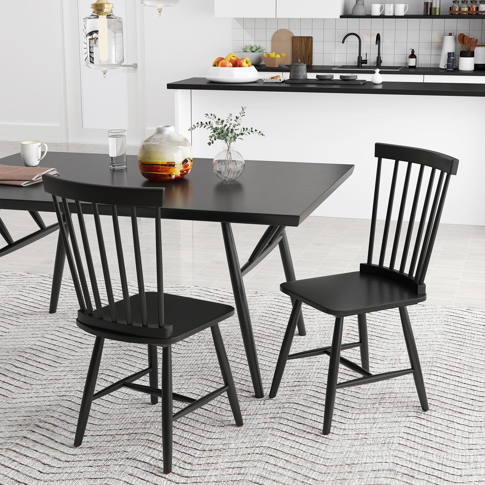 KOMFOTT Windsor Dining Chairs Set of 2/4 with Wide Seat & Spindle Back