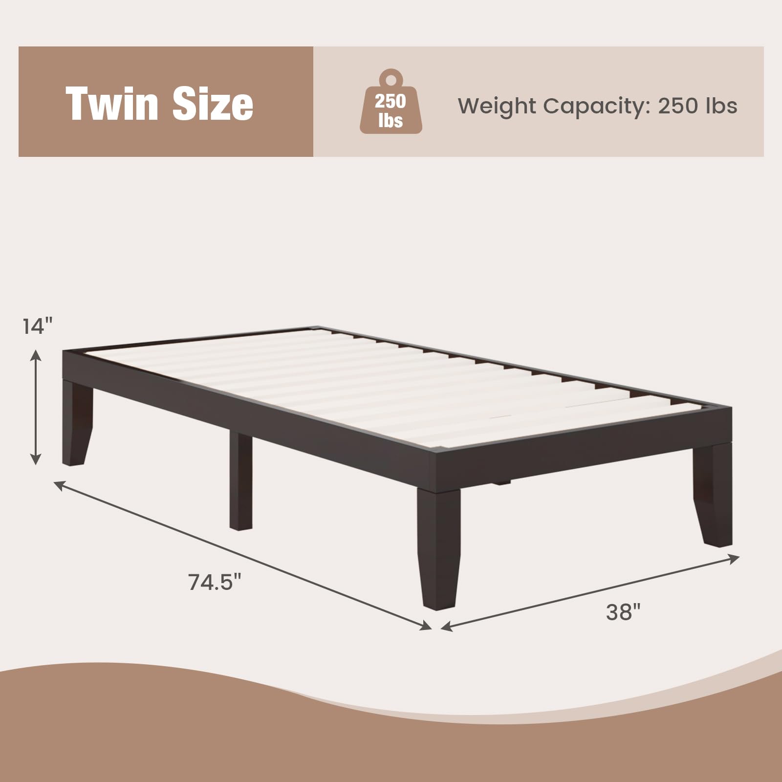 KOMFOTT Wood Platform Bed Frame, Solid Wood Mattress Foundation with Rubber Wood Frame