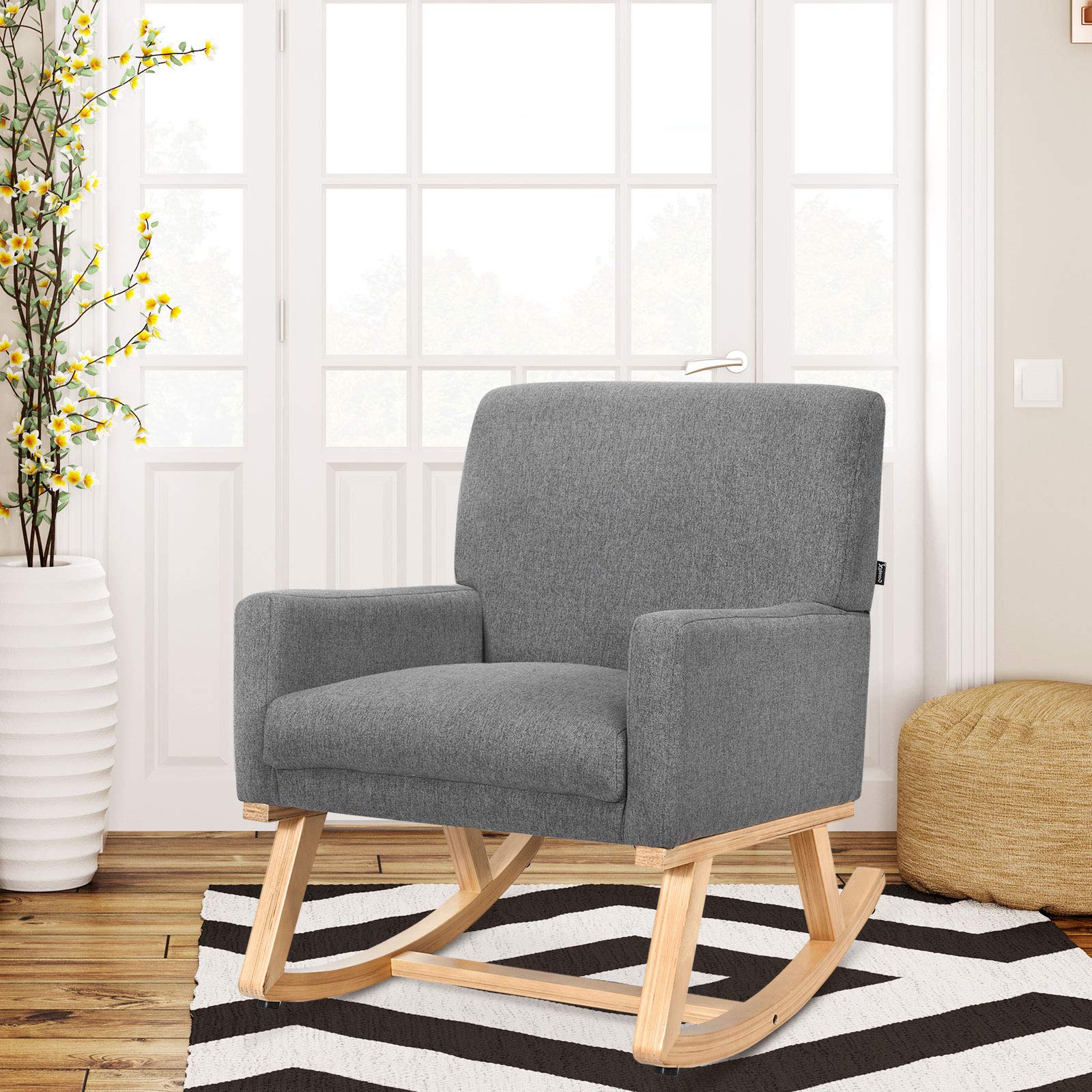 KOMFOTT Upholstered Rocking Chair with Fabric Padded Seat and Solid Wood Base