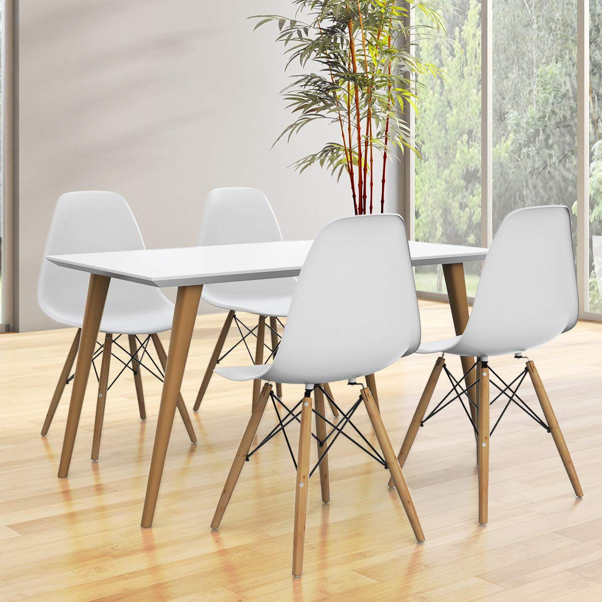 KOMFOTT Shell Lounge Plastic Dining Chairs Set of 4 with Wood Legs