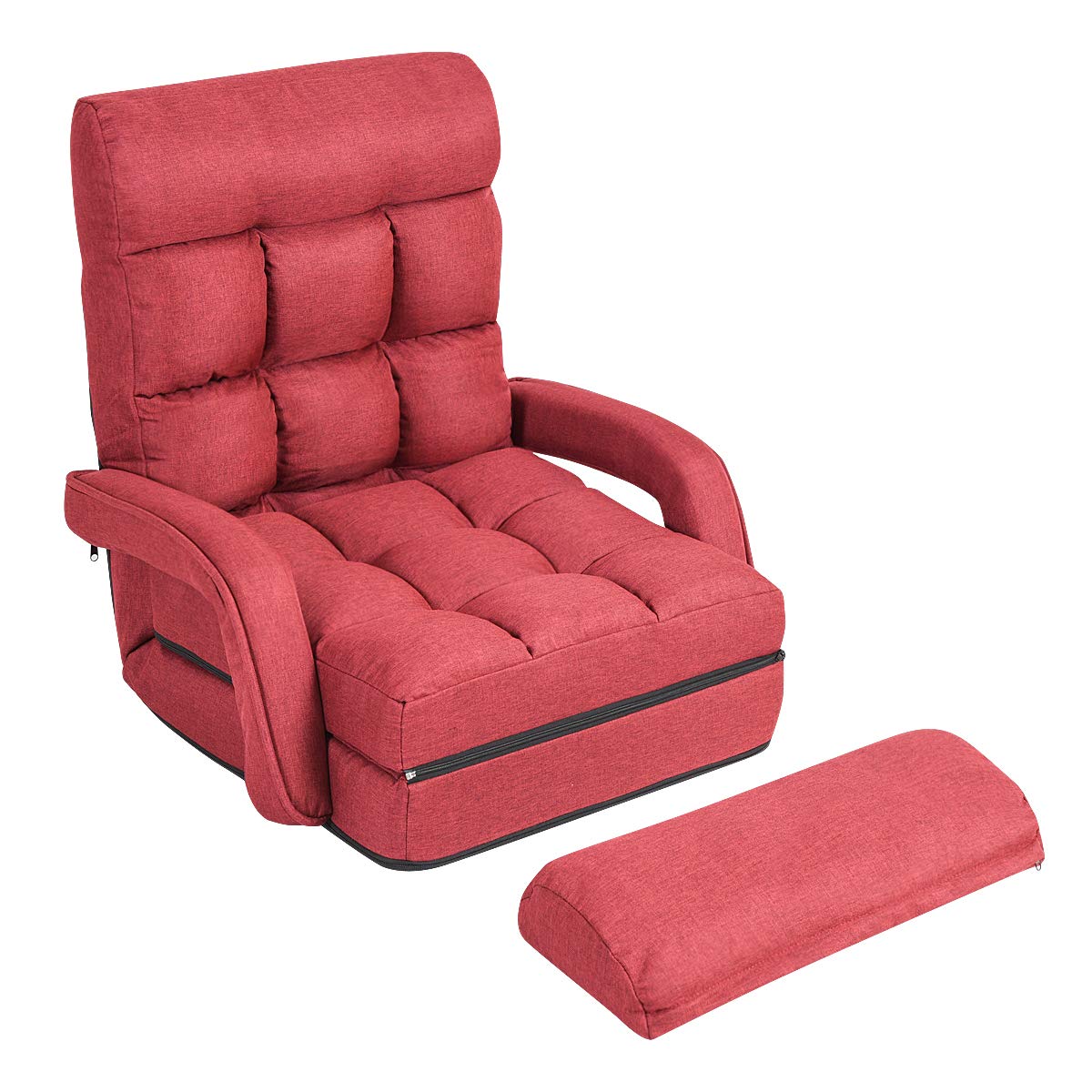 KOMFOTT Folding Floor Chair with 6-Position Adjustable Backrest, Armrests & Removable Pillow