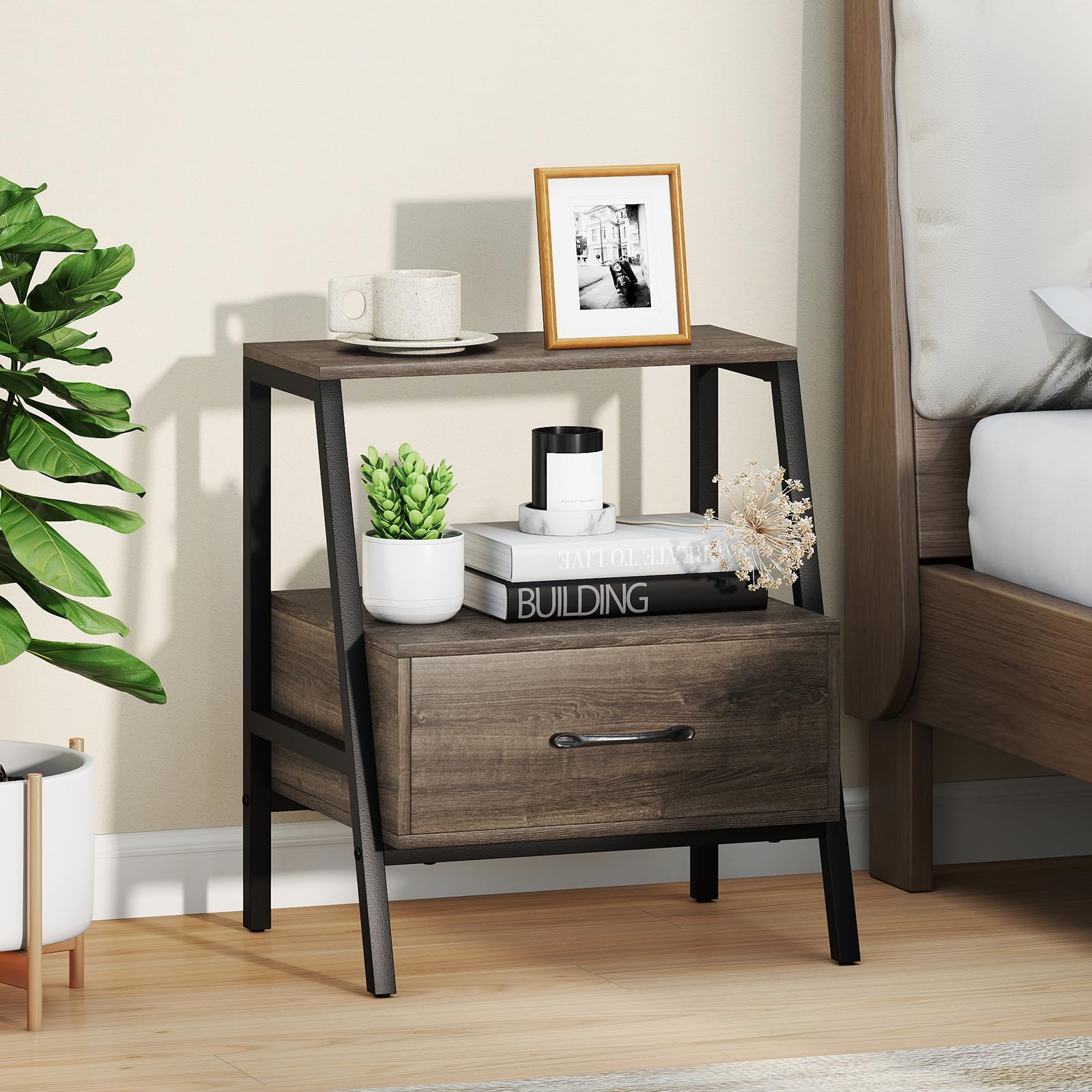 KOMFOTT 2-Tier Nightstand with Drawer