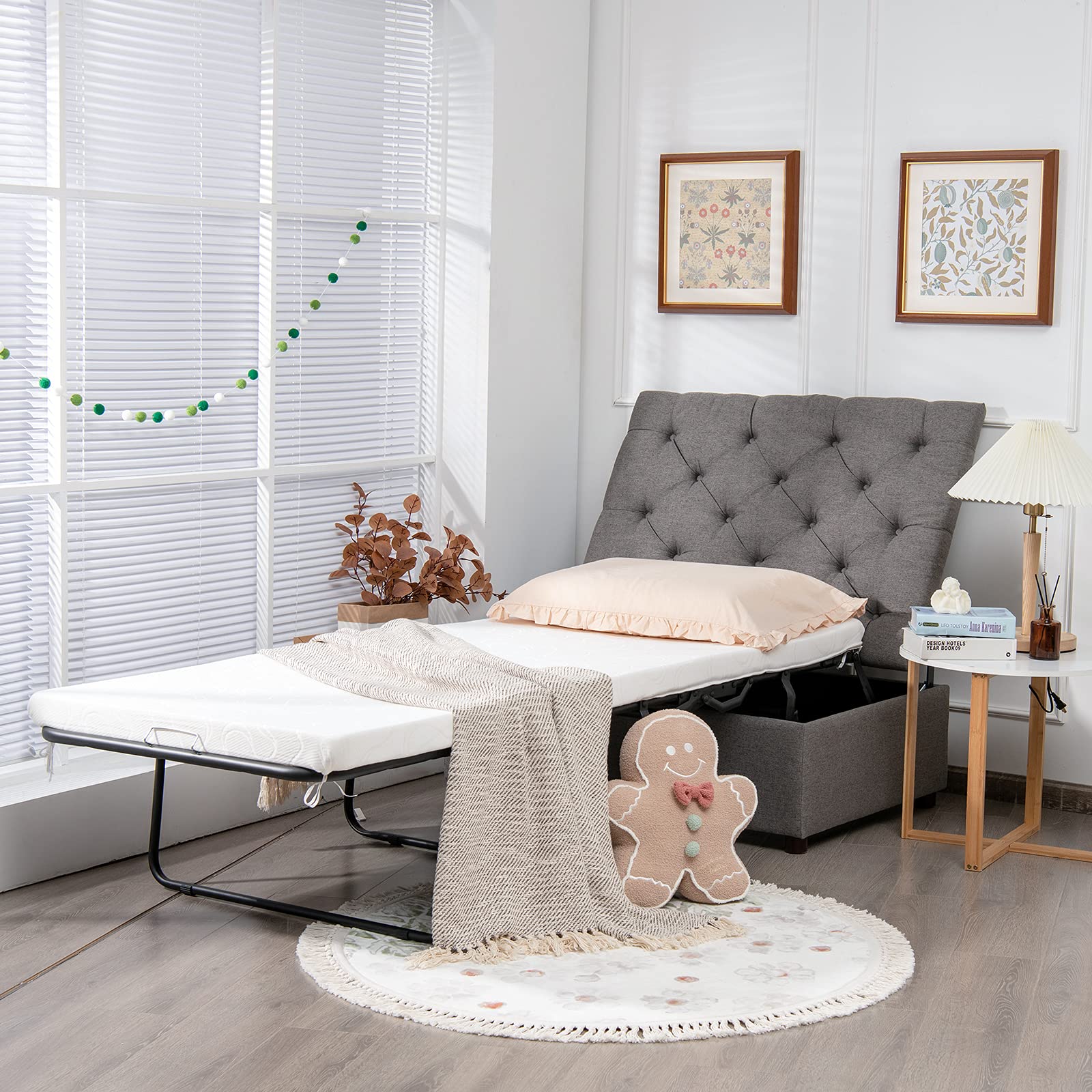 KOMFOTT Folding Ottoman Sleeper Chair With Mattress, Convertible Fold Out Sofa Bed