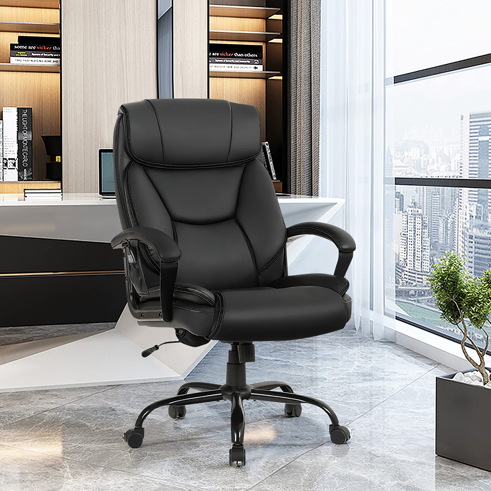 KOMFOTT 500 lbs Big and Tall Office Chair, Massage Executive Chair w/ 6 Vibrating Points