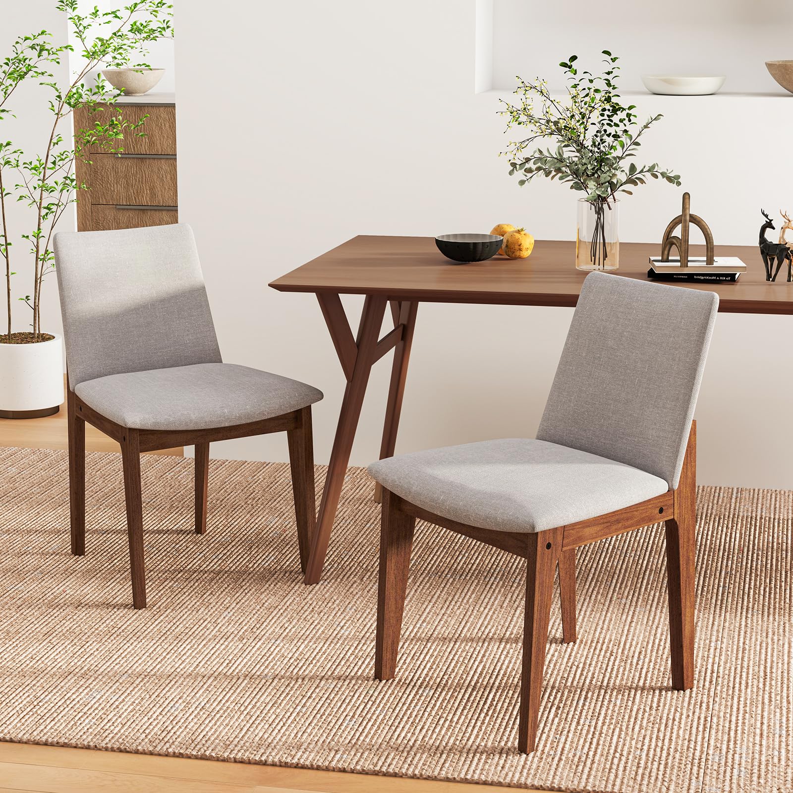 KOMFOTT Upholstered Dining Chairs Set of 2/4 with Rubber Wood Frame, P
