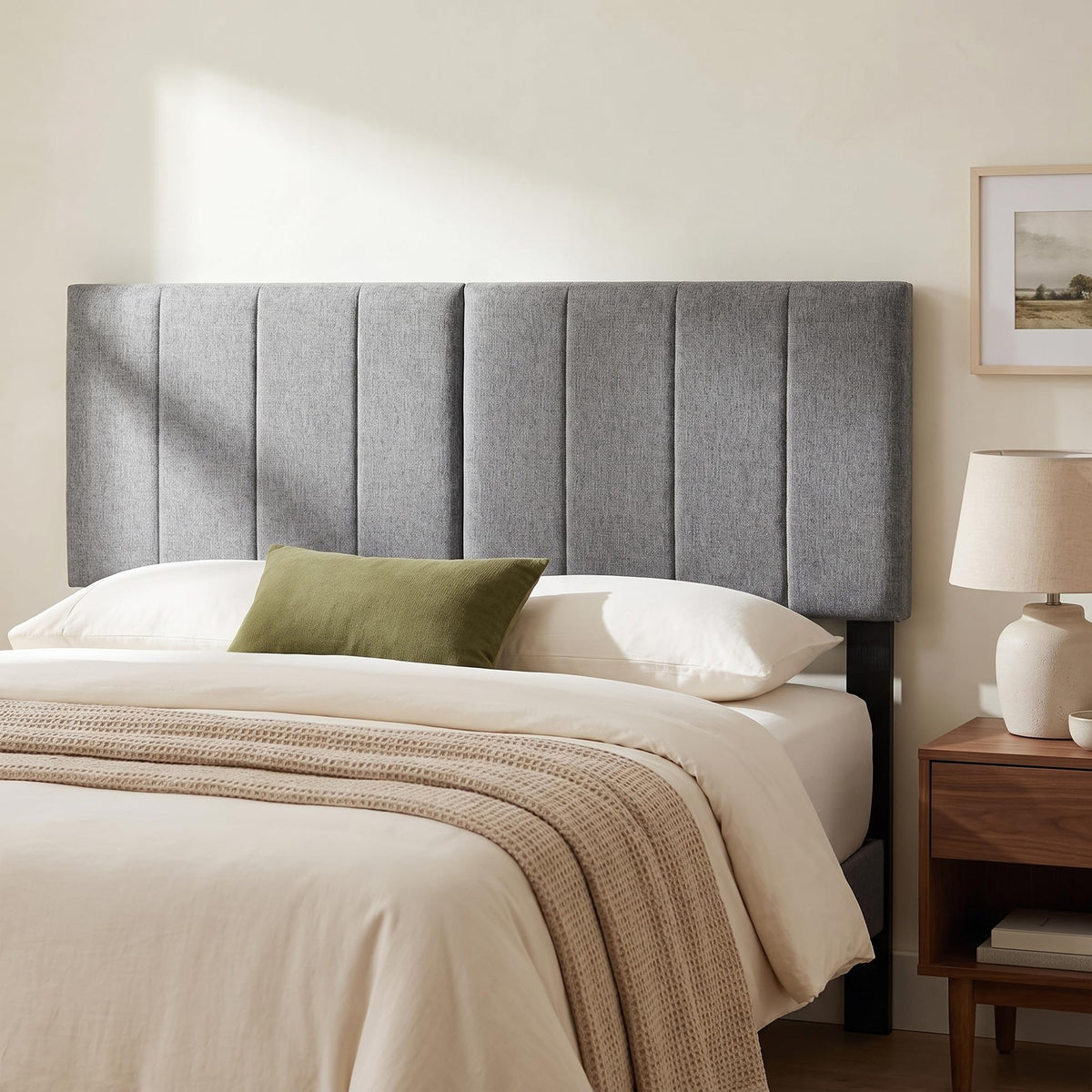 KOMFOTT Linen Upholstered Headboard for Full & Queen Size Bed(Vertical Channel Tufted)