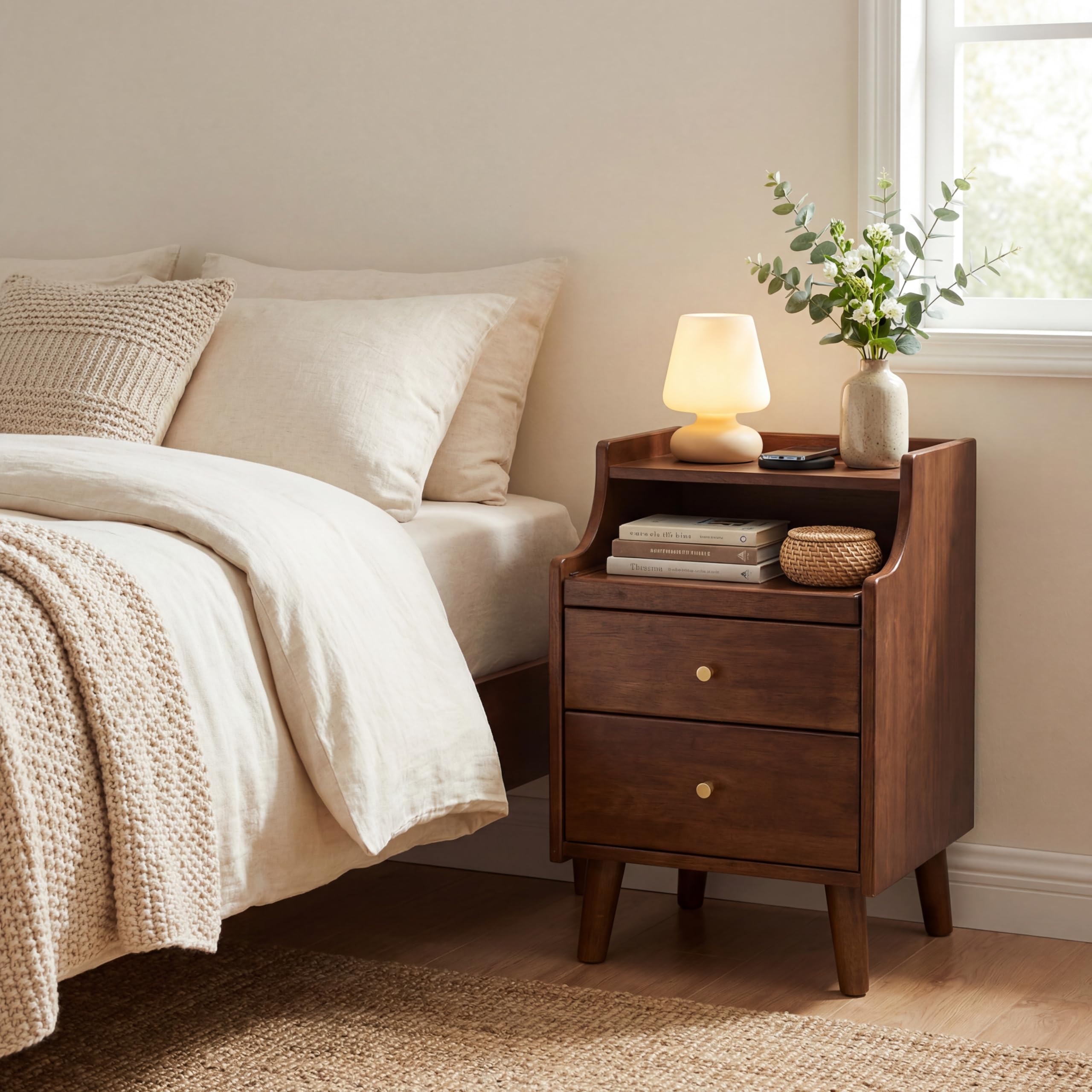 KOMFOTT Narrow Nightstand with 2 Drawers & Pull-Out Tray(1/2)