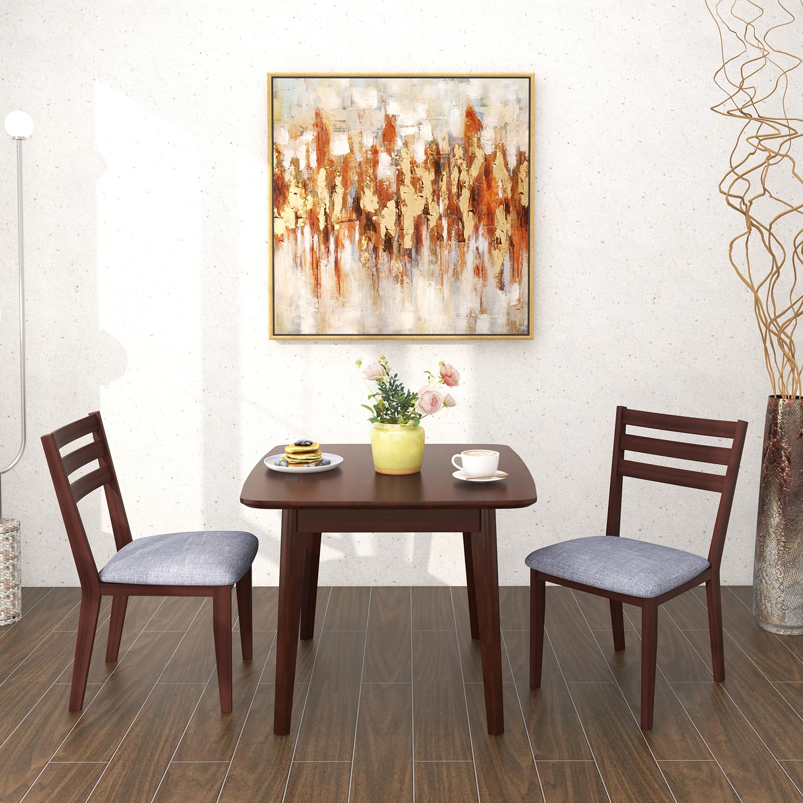 KOMFOTT Wood Dining Chairs Set of 2/4, Upholstered Kitchen Chair with Solid Rubber Wood Frame
