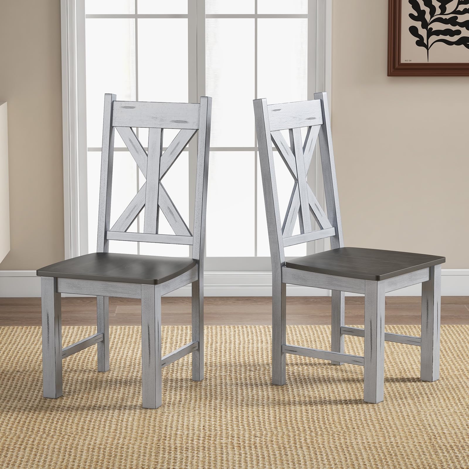 KOMFOTT Retro Wooden Dining Chairs Set of 2/4, Farmhouse Kitchen Chairs w/Rubber Wood Frame, Elegant Hollowed Backrest