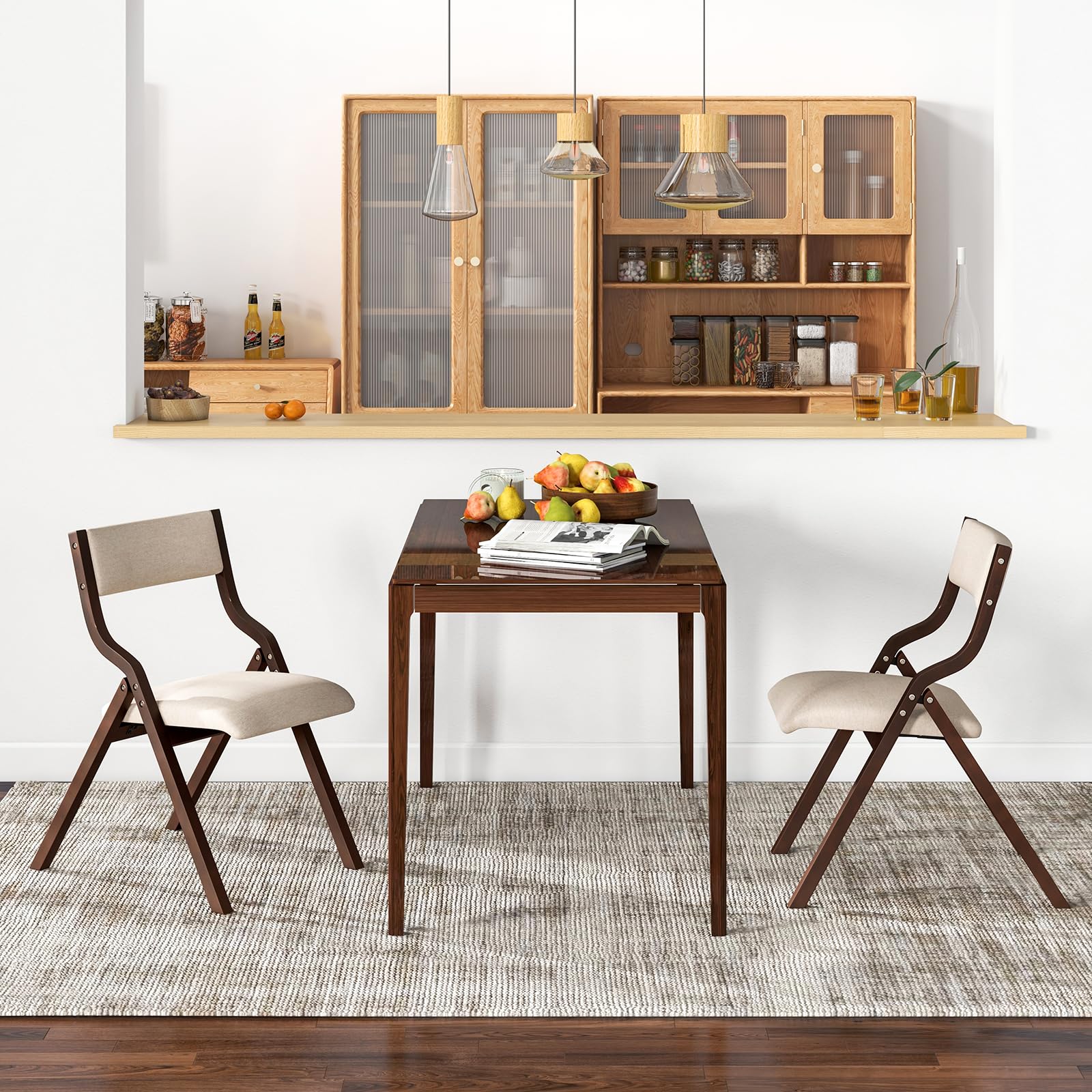 KOMFOTT Folding Dining Chairs Set of 2/4, Foldable Chairs with Padded Seat and Solid Wood Frame