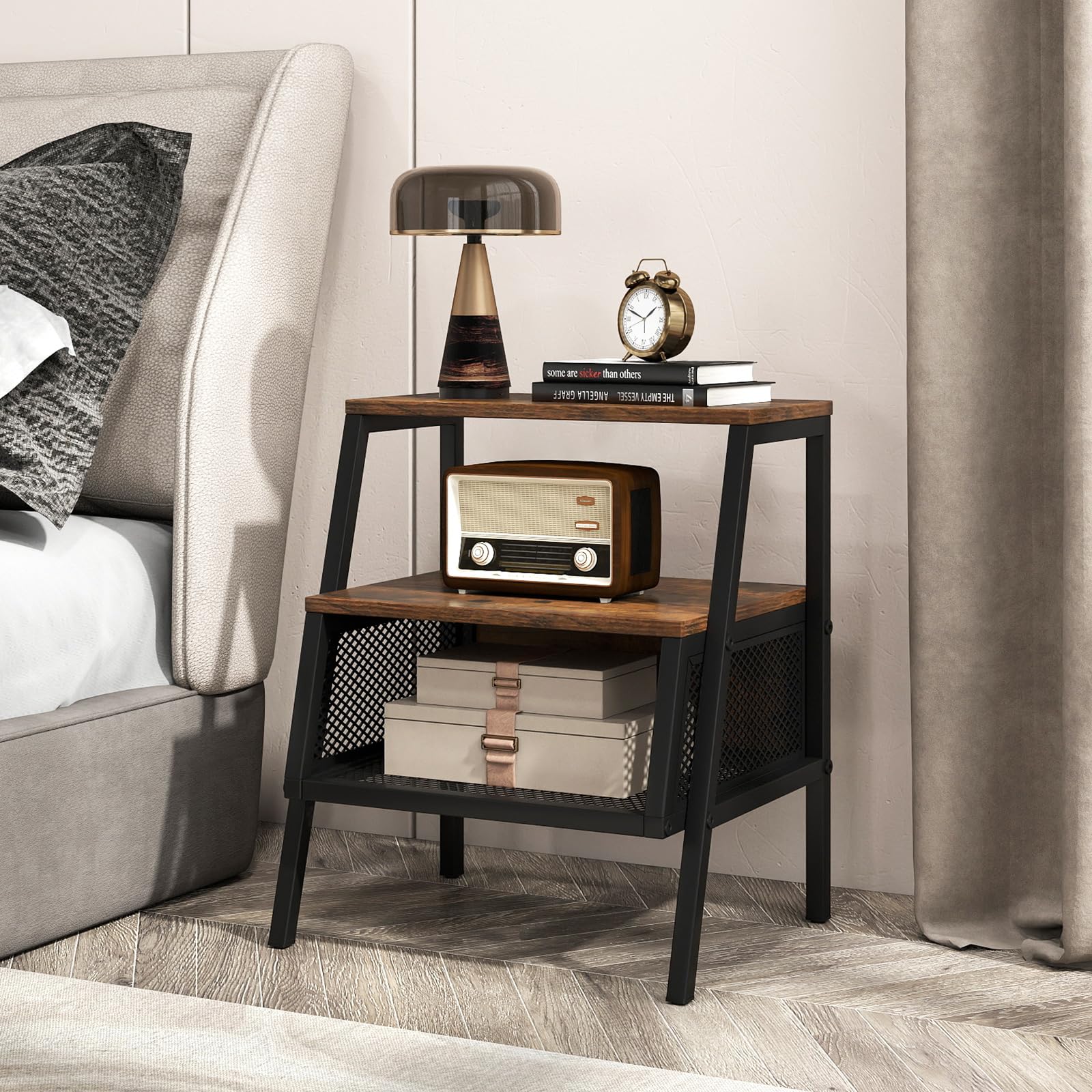 KOMFOTT Industrial Nightstand 3-Tier End Table