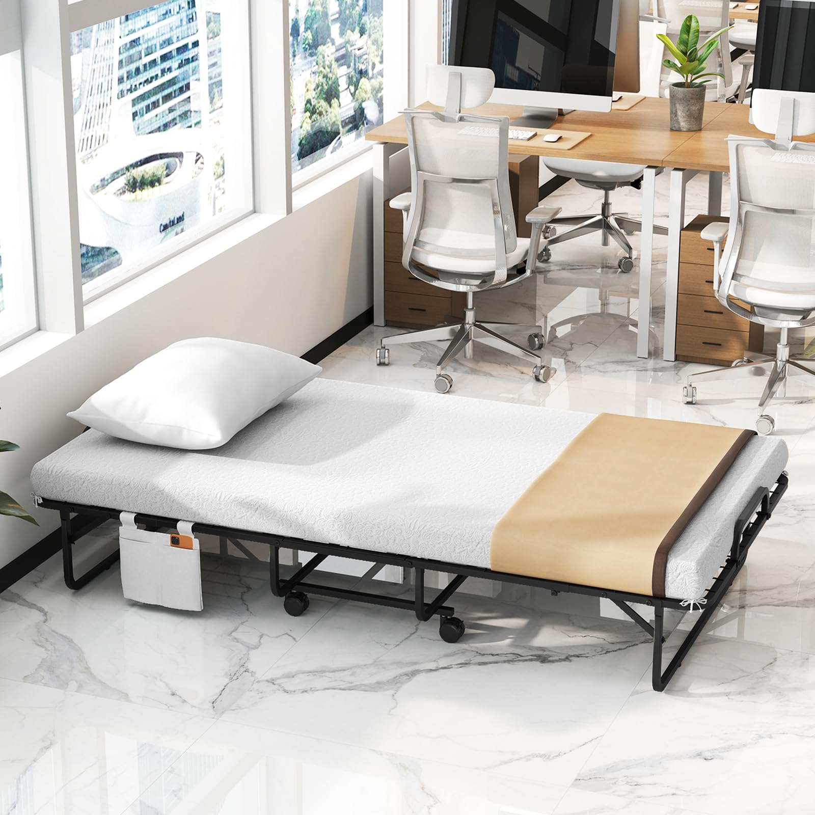 KOMFOTT Twin Size Folding Bed with Memory Foam Mattress & Pillow(75” x 39”)