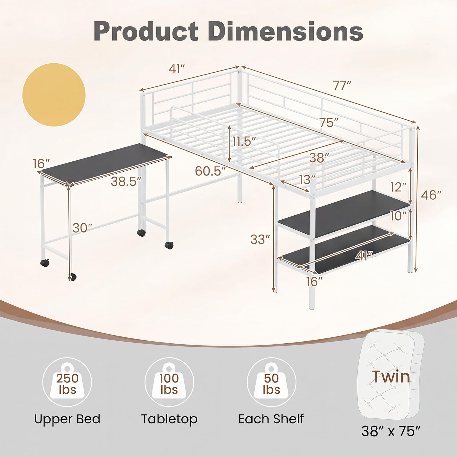 KOMFOTT Twin Low Loft Bed Metal Bed Frame