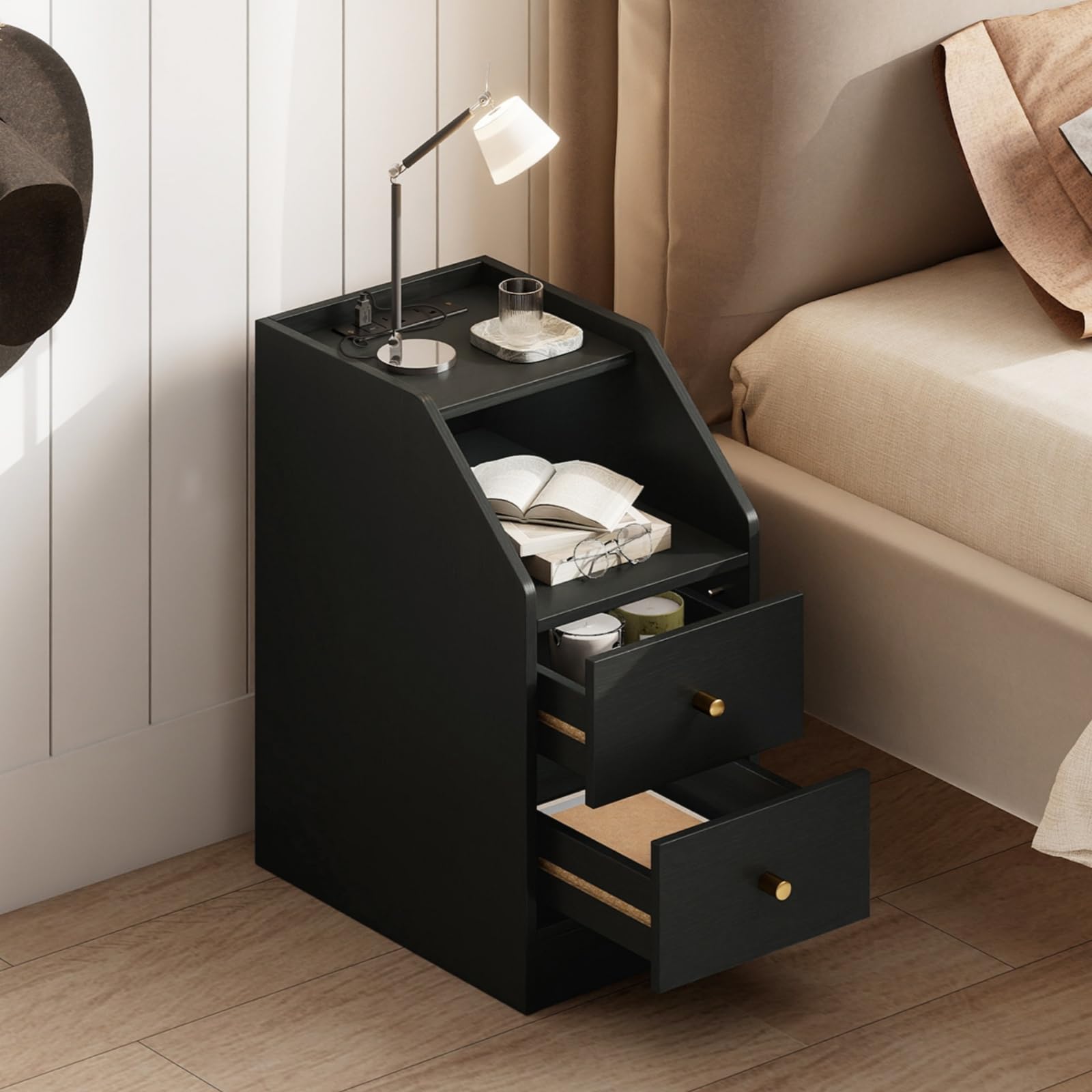 KOMFOTT Side Table with Charging Station End Table with Storage Drawers(1/2)