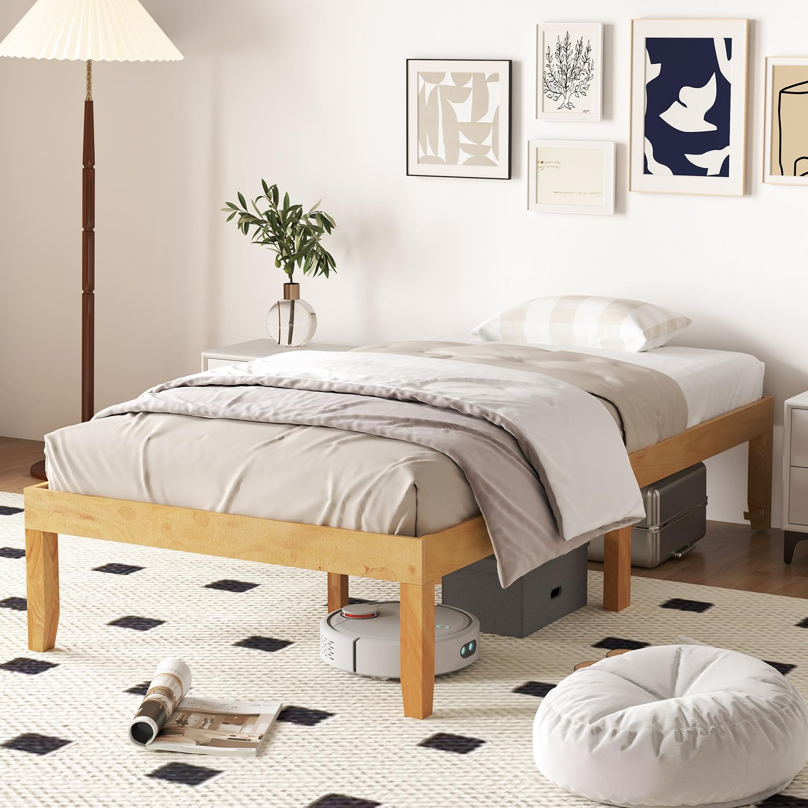 KOMFOTT Wood Platform Bed Frame, 14 Inches Wooden Mattress Foundation