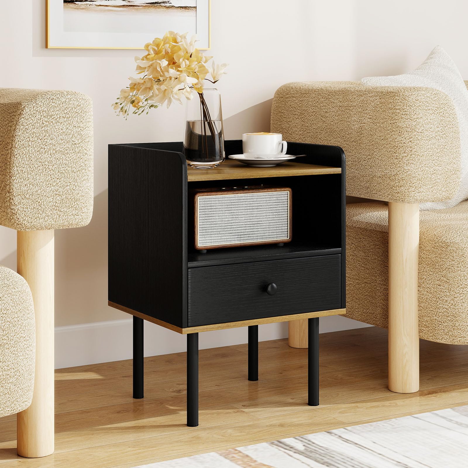 KOMFOTT Nightstand with Drawer 3-Tier Sofa Side Table