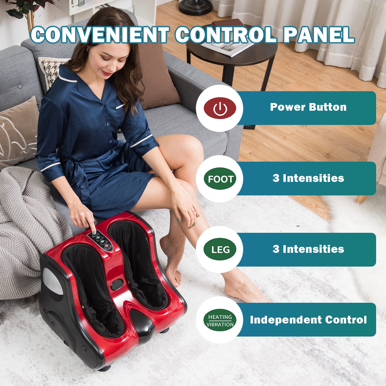 KOMFOTT Foot and Calf Massager with Heat, Shiatsu Foot Massager Machine with Vibration, Deep Kneading, 3-Level Intensity Modes