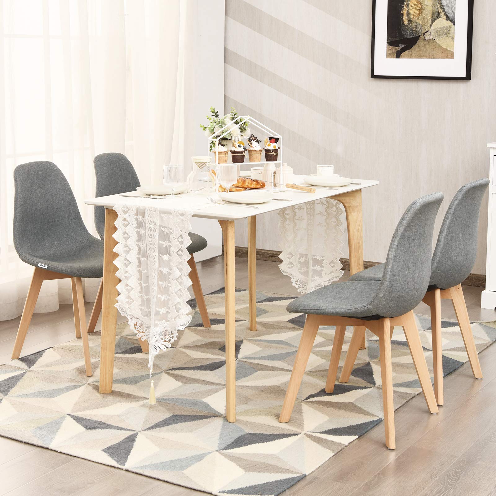 KOMFOTT Set of 4 Modern Fabric Dining Chairs with Solid Wood Legs High Backrest Soft Padded Seat