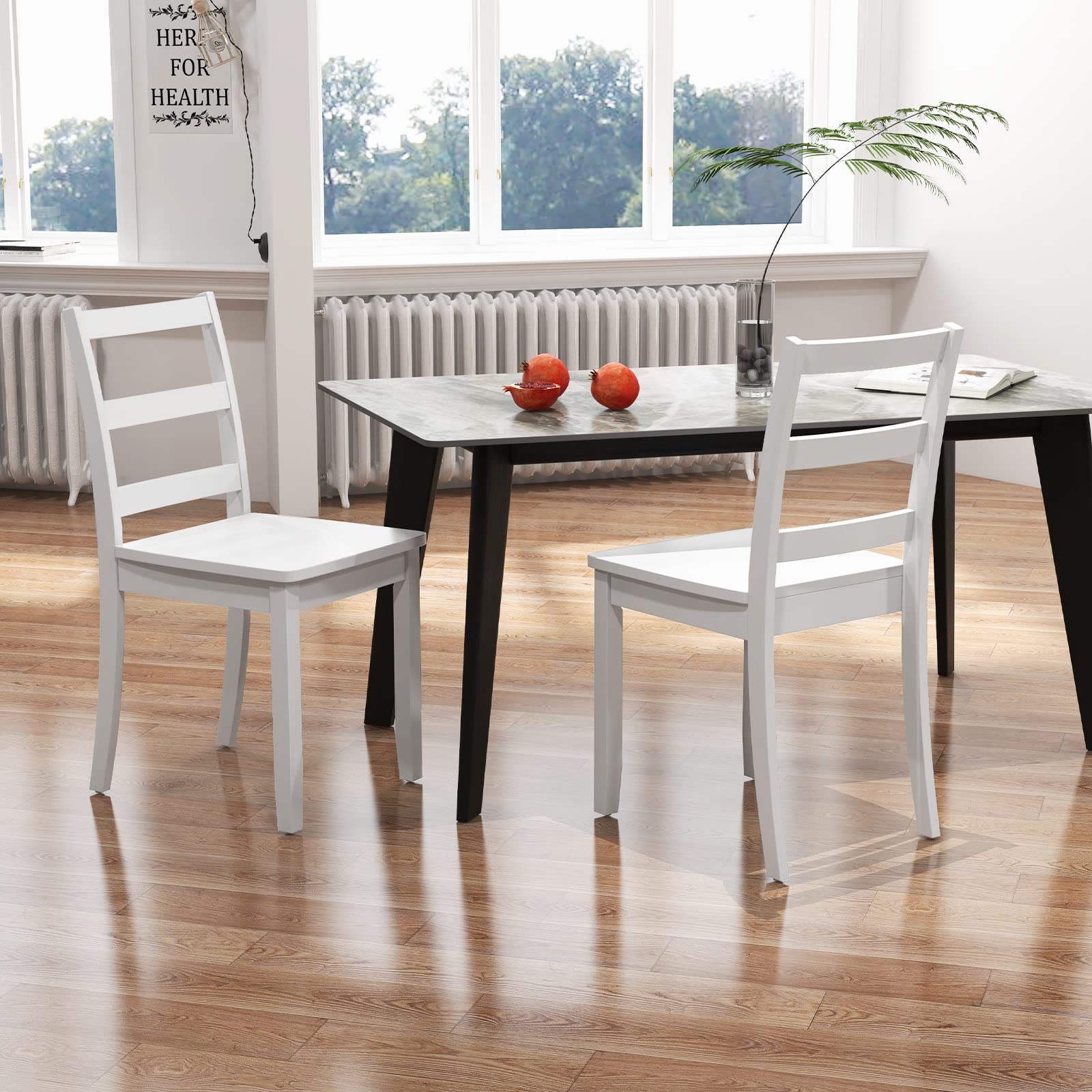 KOMFOTT Wood Dining Chairs Set of 2/4 with Solid Rubber Wood Legs, Non-Slip Foot Pads