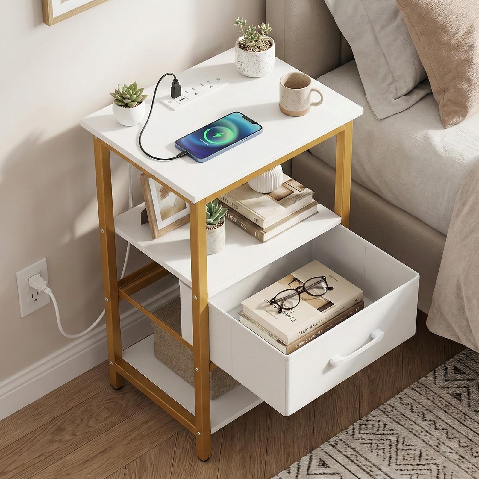 KOMFOTT 1/2 Nightstand with Charging Station Bedside Table