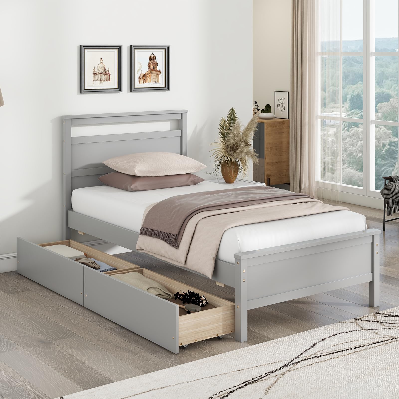 KOMFOTT Twin Bed Frame with 2 Storage Drawers