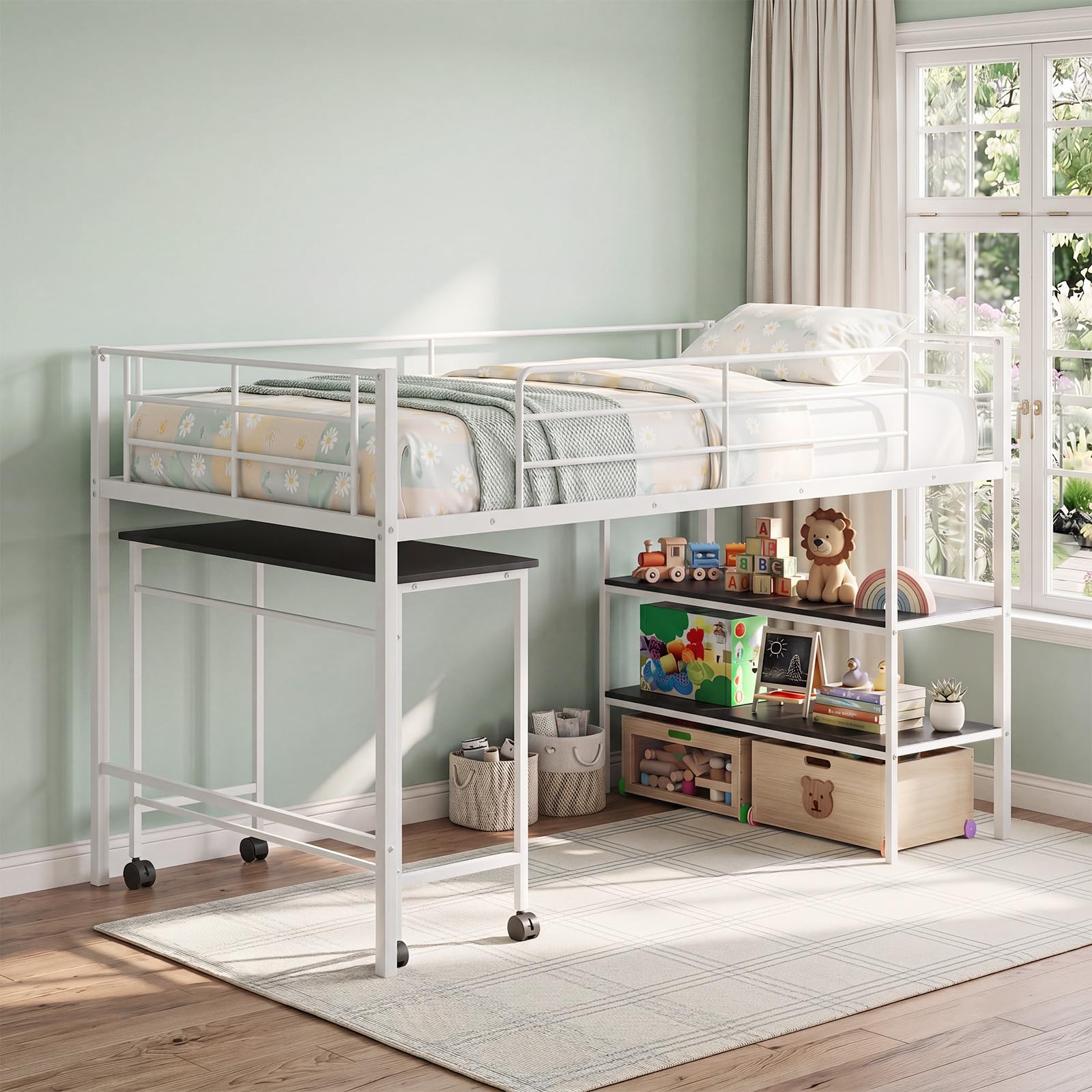 KOMFOTT Twin Low Loft Bed Metal Bed Frame